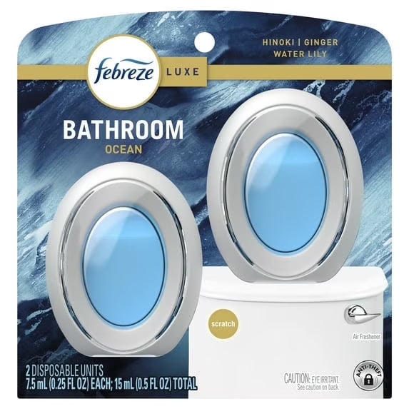 (4pack) Febreze Bathroom Air Freshener, Small Spaces Odor-Fighting, Ocean, 2