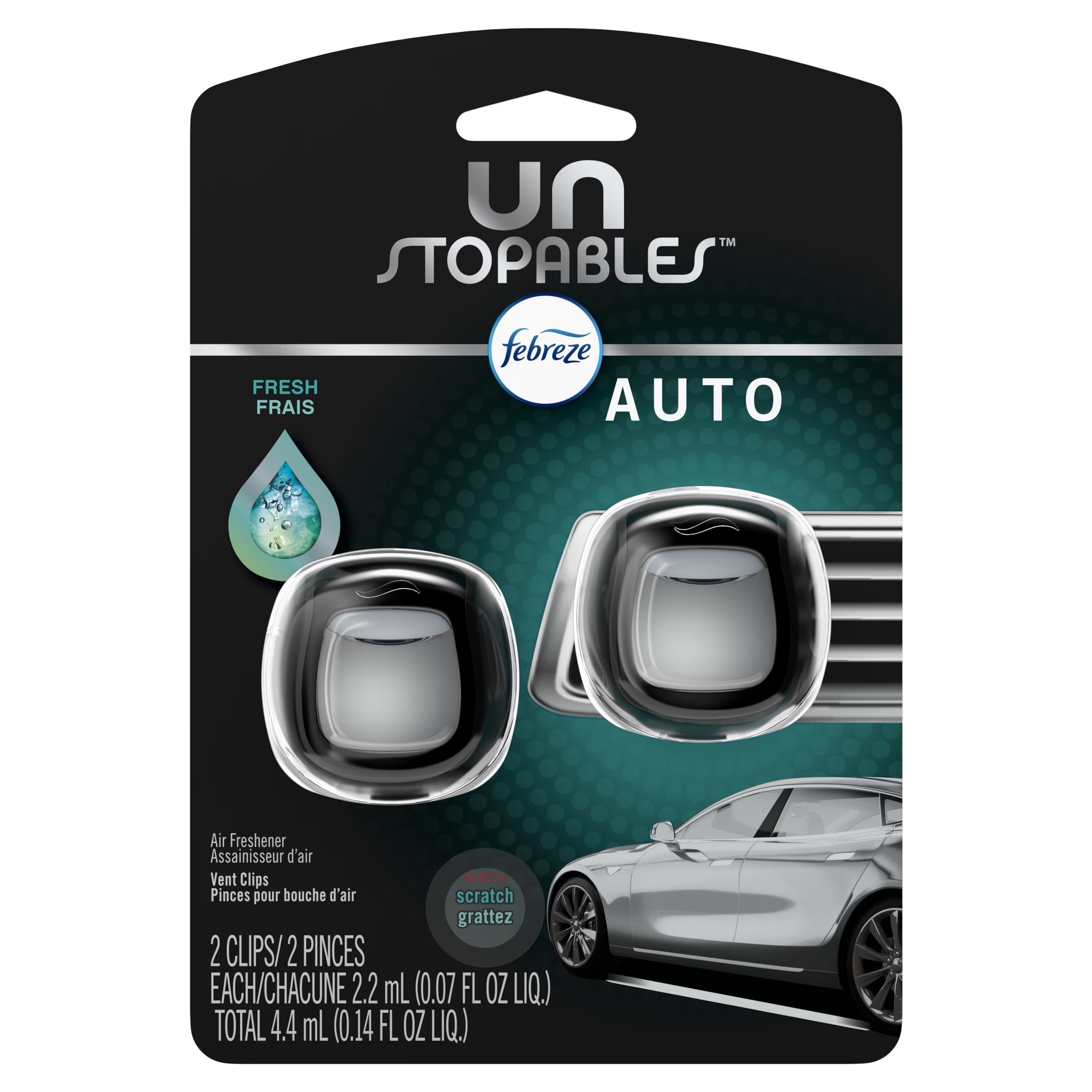 Febreze Unstopables Car Odor Eliminating Air Freshener, Fresh, 2 Count