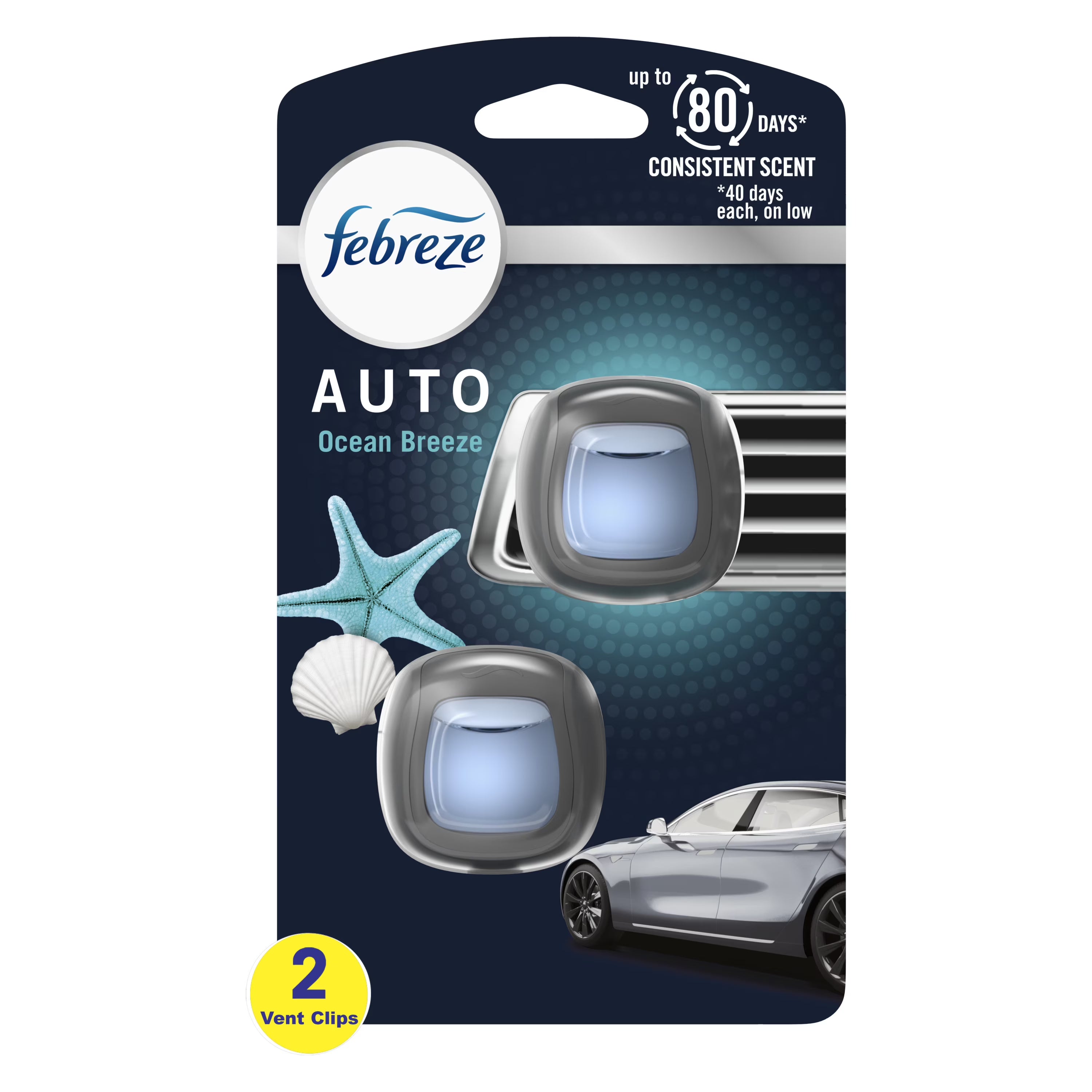 Febreze AUTO Air Freshener Vent Clip Ocean Breeze Scent, .06 oz Car Vent Clip,