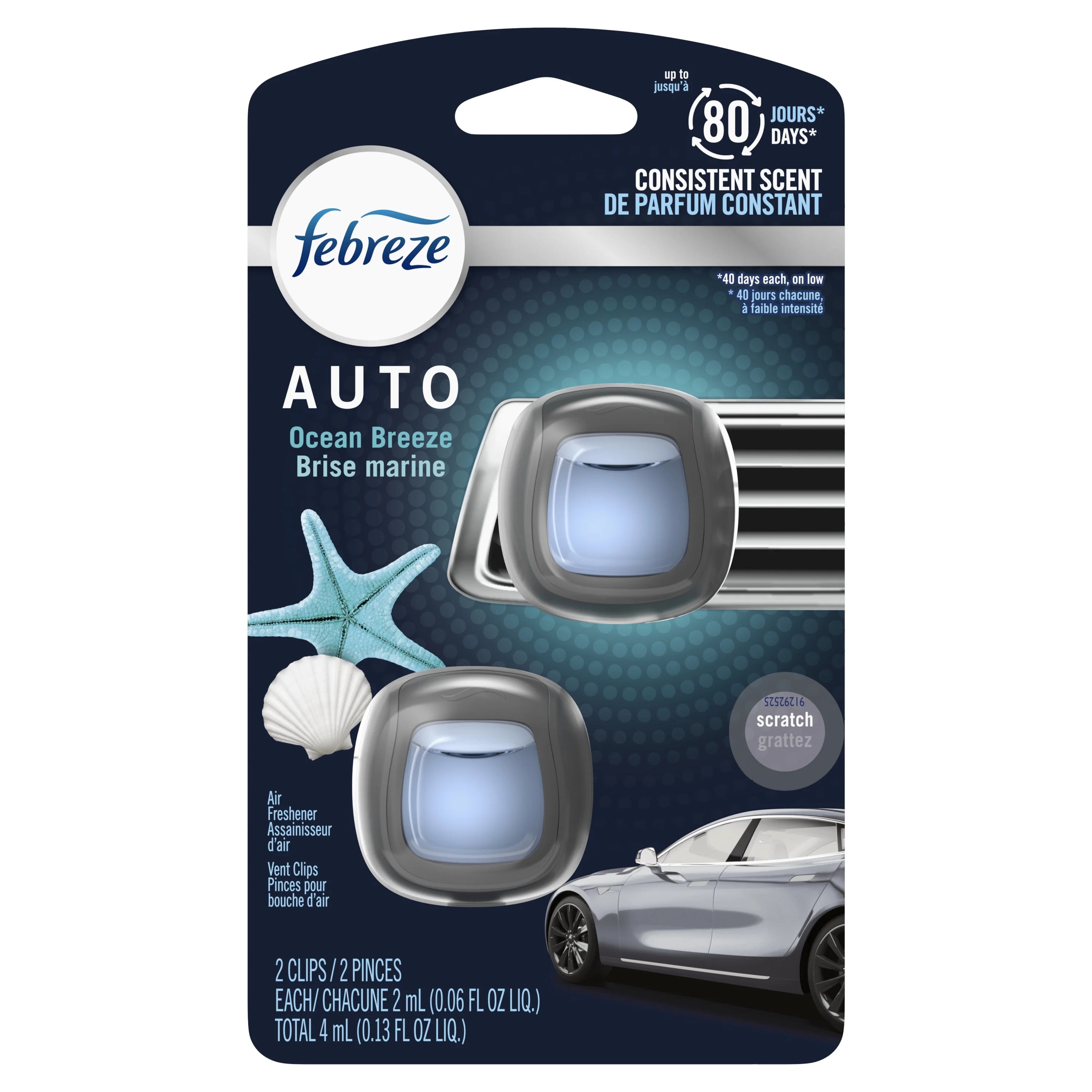 Febreze AUTO Air Freshener Vent Clip Ocean Breeze Scent, .06 oz Car Vent Clip, - View 2