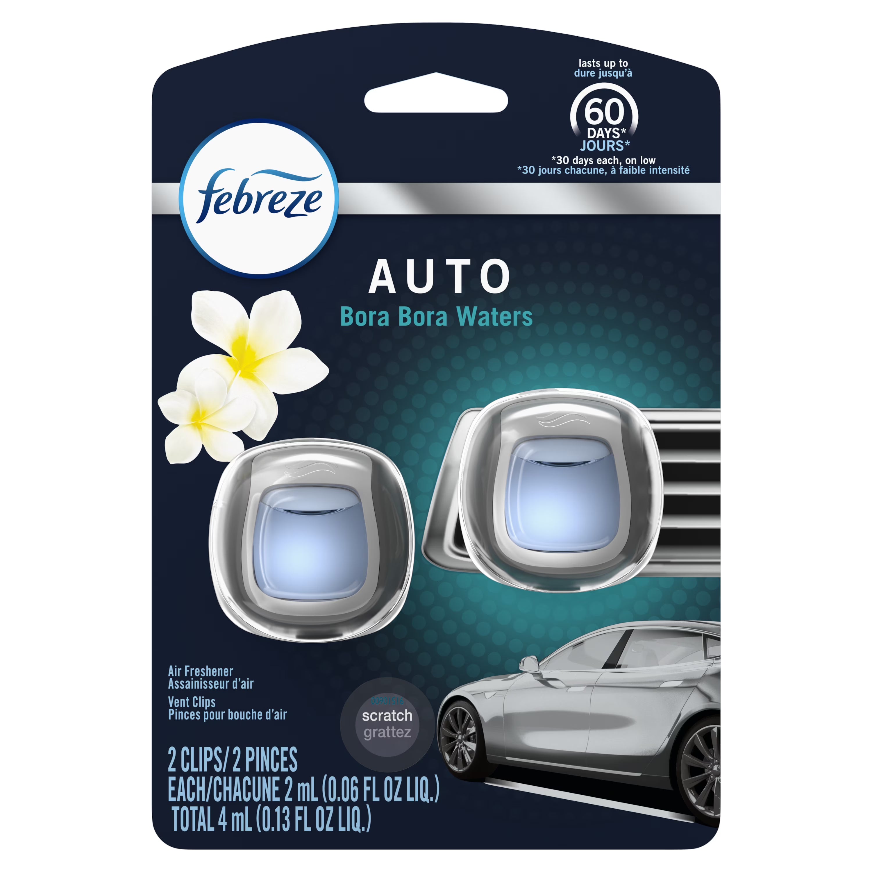 Febreze Car Odor Eliminating Air Freshener Vent Clip, Bora Bora Waters Scent, 2