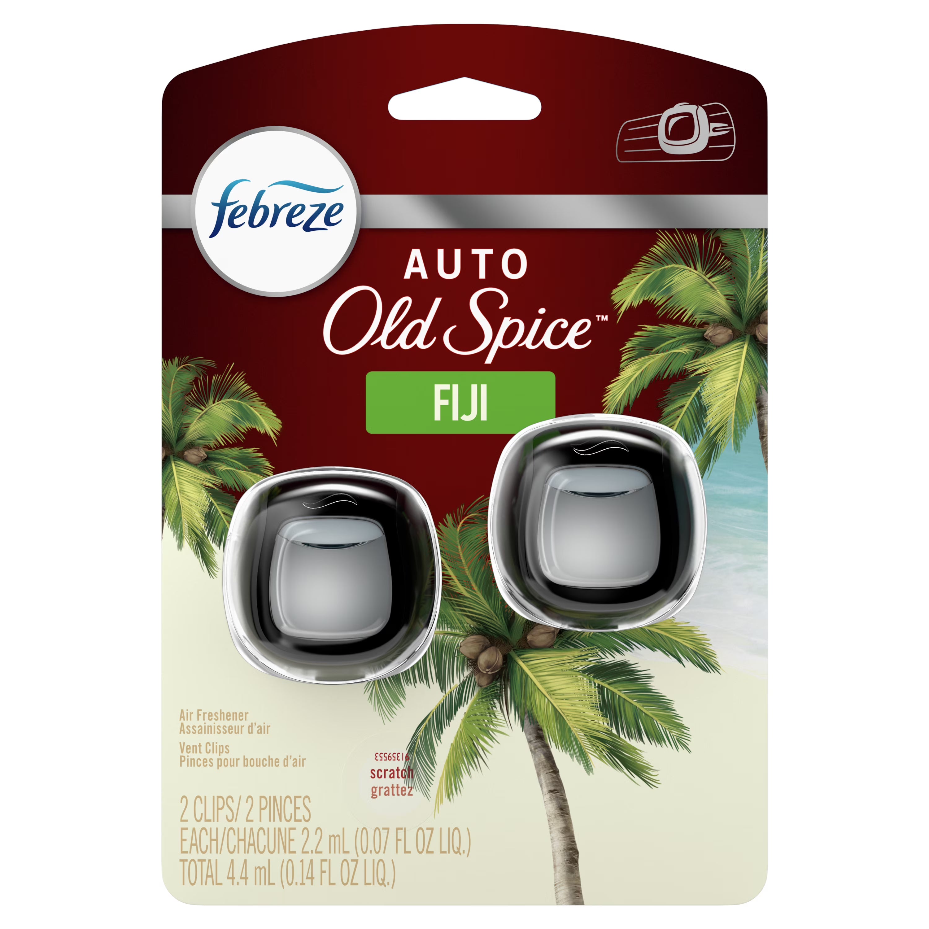 Febreze AUTO Odor-Eliminating Car Freshener Vent Clip Old Spice Fiji, .07 oz.