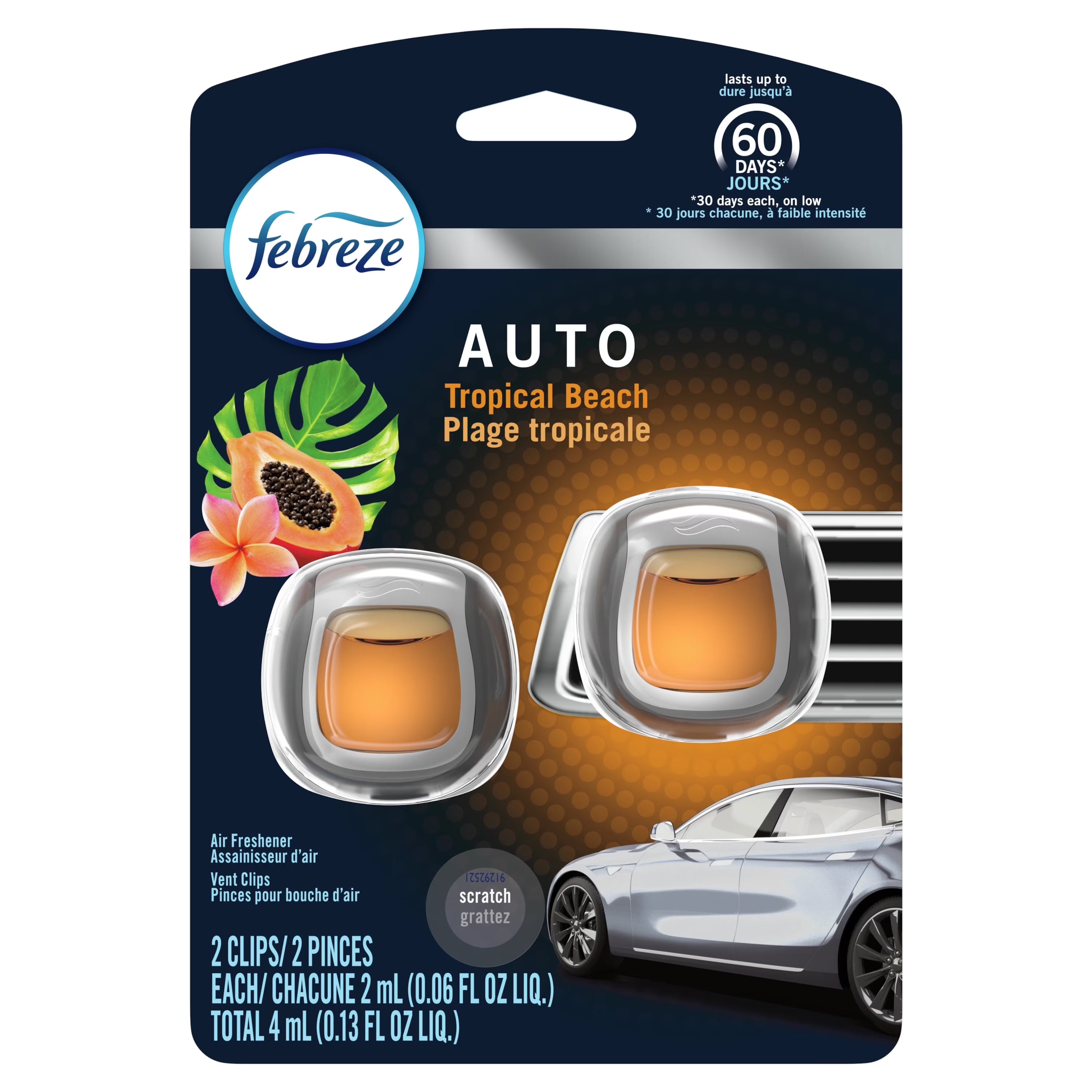 Febreze AUTO Odor-Eliminating Car Freshener Vent Clip Tropical Beach, .06 Oz.