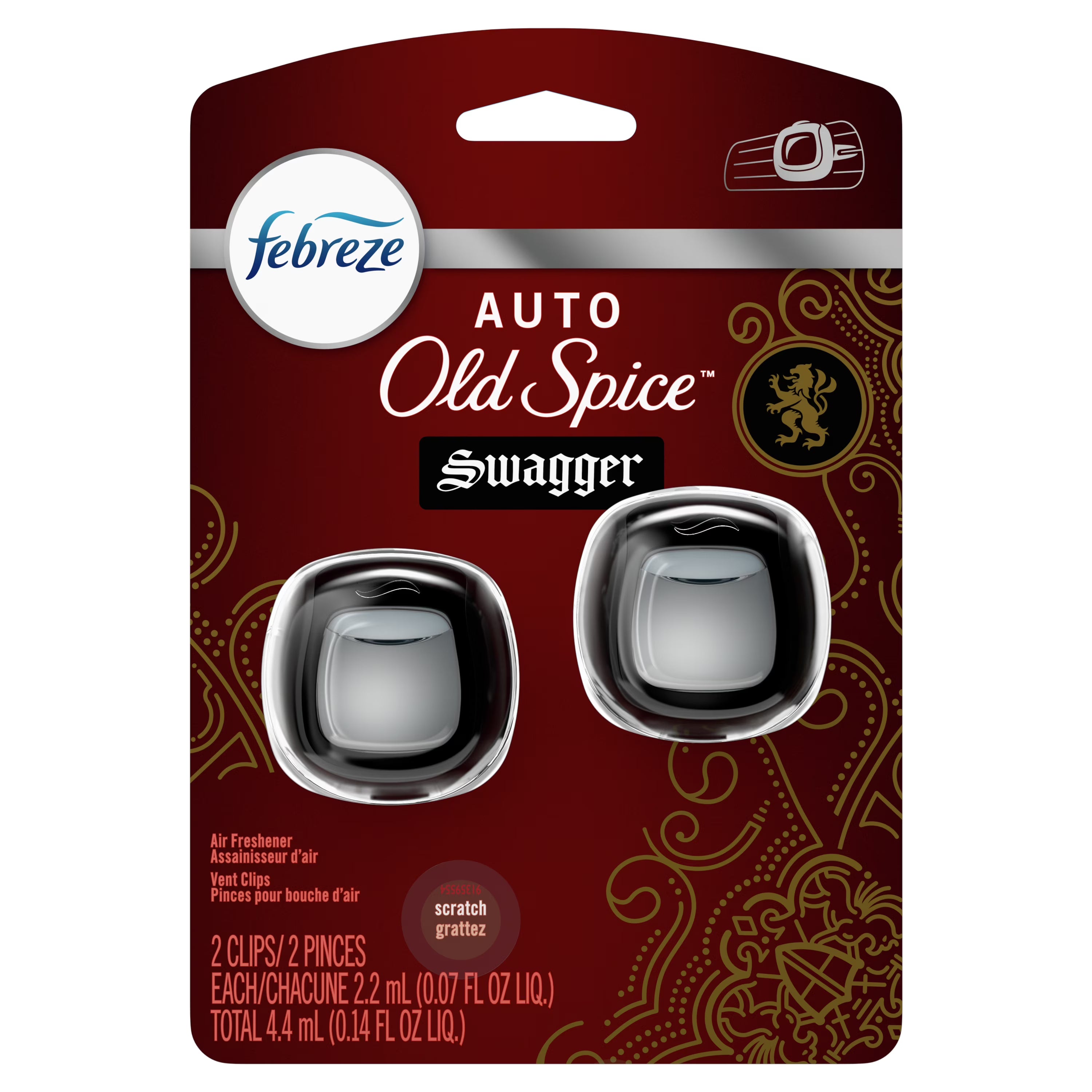 Febreze AUTO Odor-Eliminating Car Freshener Old Spice Swagger, .07 oz. Car Vent