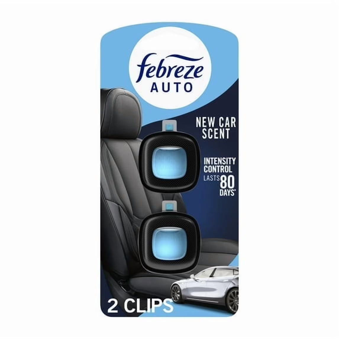 Febreze AUTO Car Air Freshener, Odor-Fighting Car Vent Clip, New Car, 2 Count -
