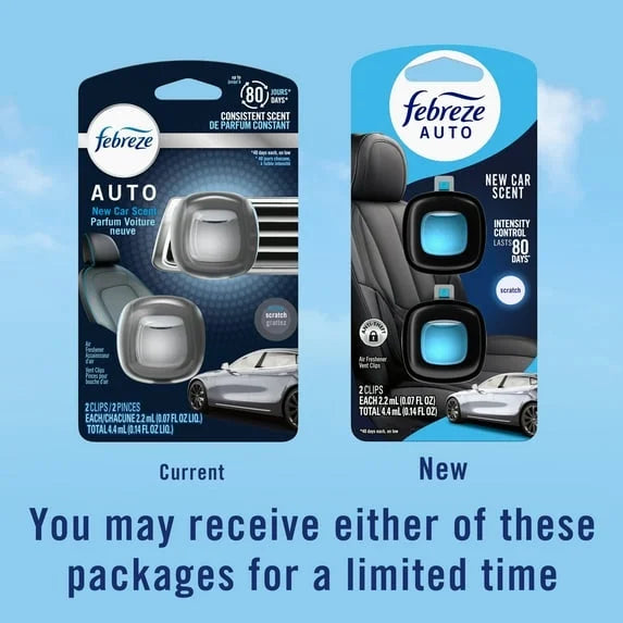 Febreze AUTO Car Air Freshener, Odor-Fighting Car Vent Clip, New Car, 2 Count - - View 3