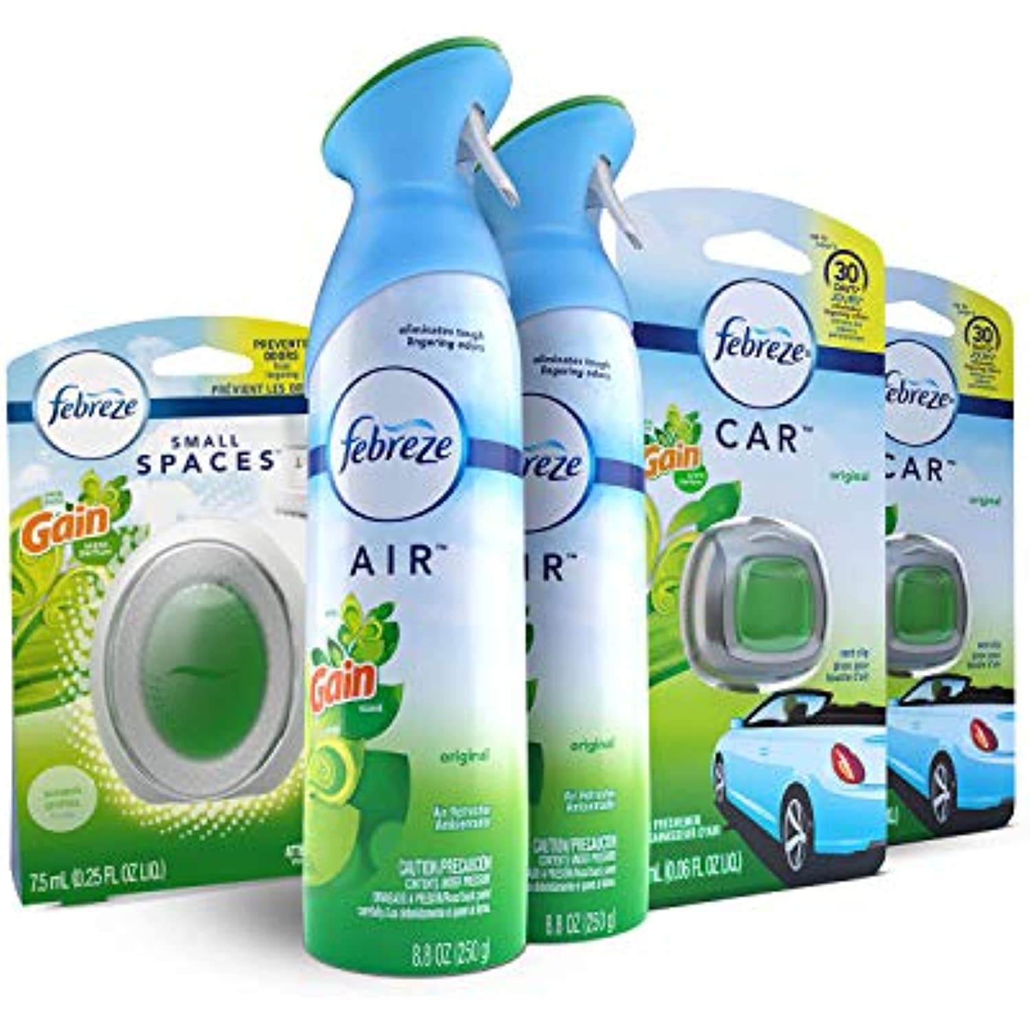 Febreze Air Freshener Bundle, Gain Original (2 Air Effects, 2 Car Vent Clips, 1