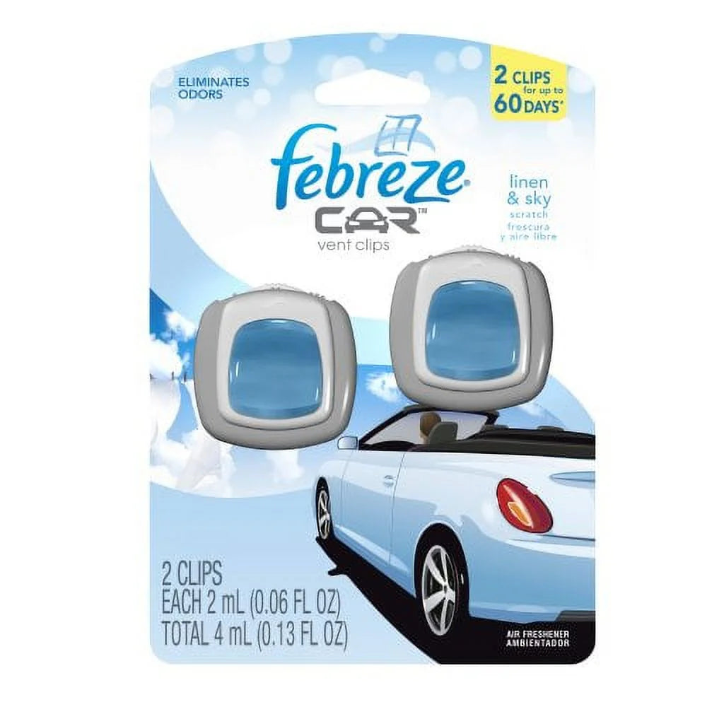 Febreze Car Vent Clips Linen & Sky Air Freshener (2 Count; 2 Ml Each), 0.13 - View 2