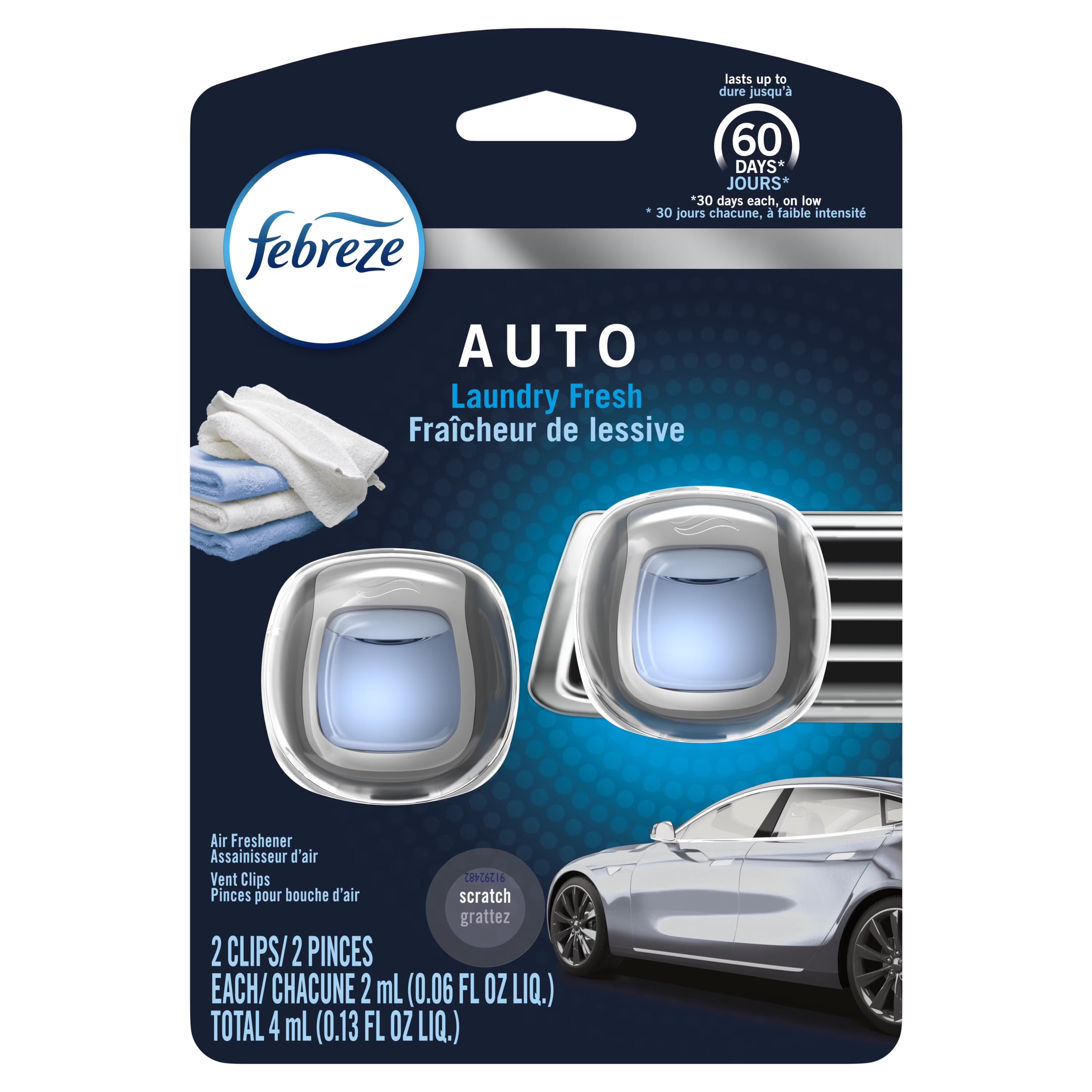Febreze Auto Odor-Eliminating Car Freshener Vent Clip, Laundry Fresh, .06 oz, 2
