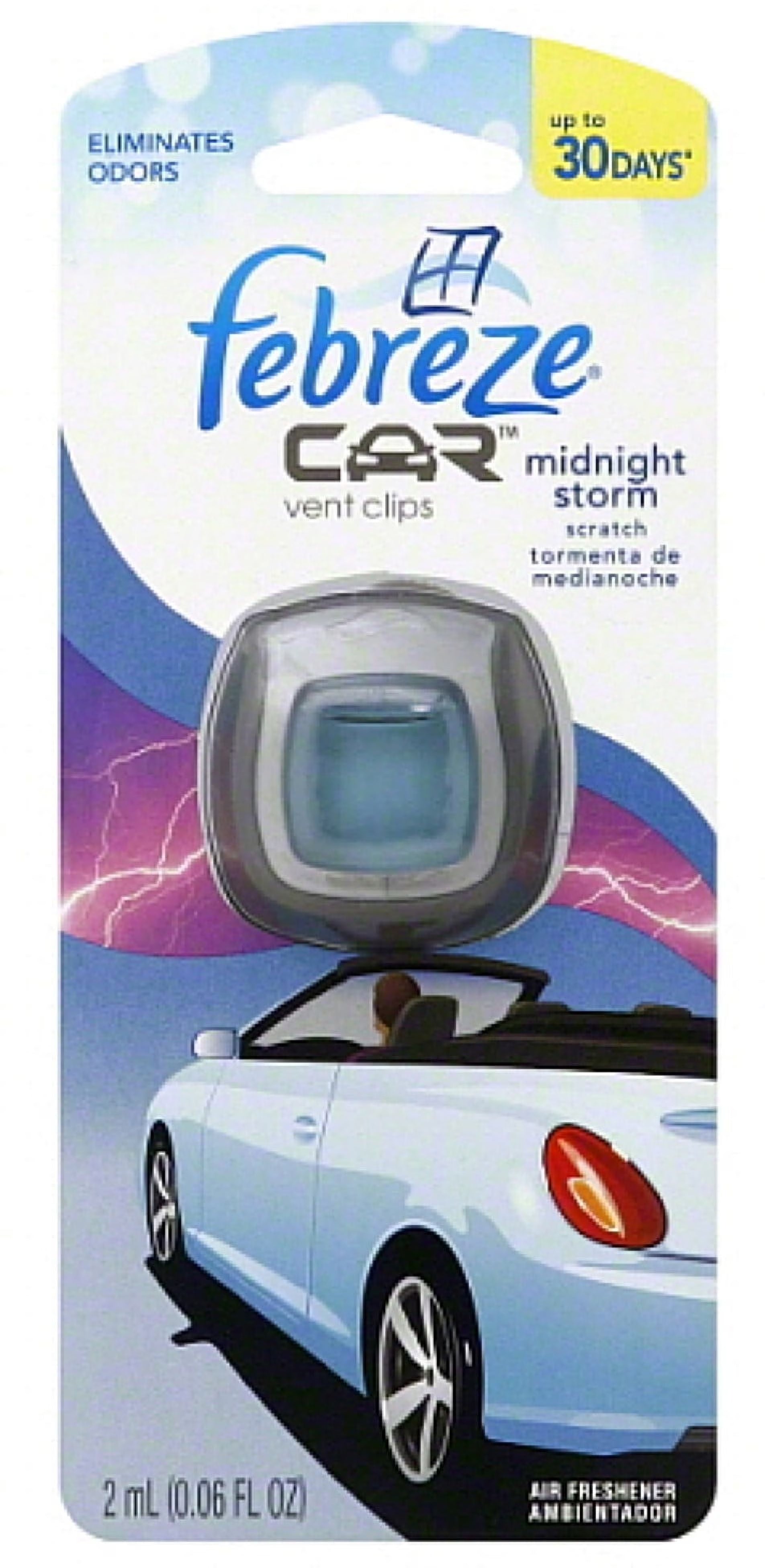 Febreze Car Vent Clip Air Freshener Midnight Storm, Pack of 2