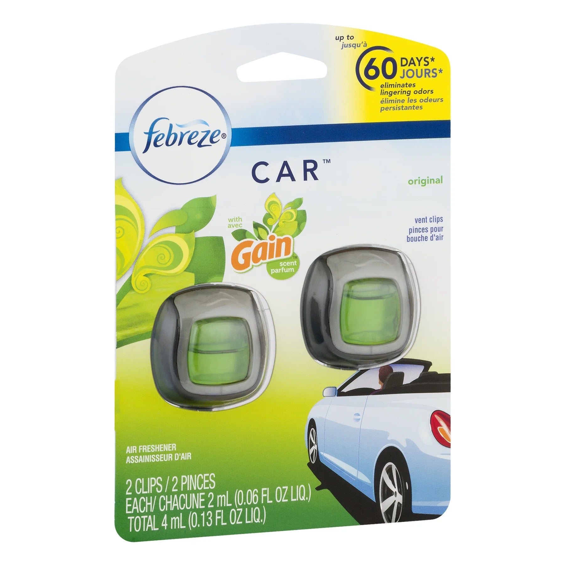 Febreze Car Odor-Eliminating Air Freshener, Gain Original, 2 Ct - View 2