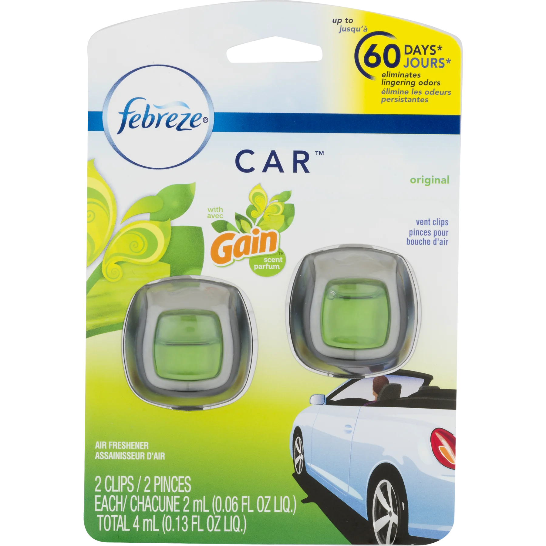 Febreze Car Odor-Eliminating Air Freshener, Gain Original, 2 Ct - View 4