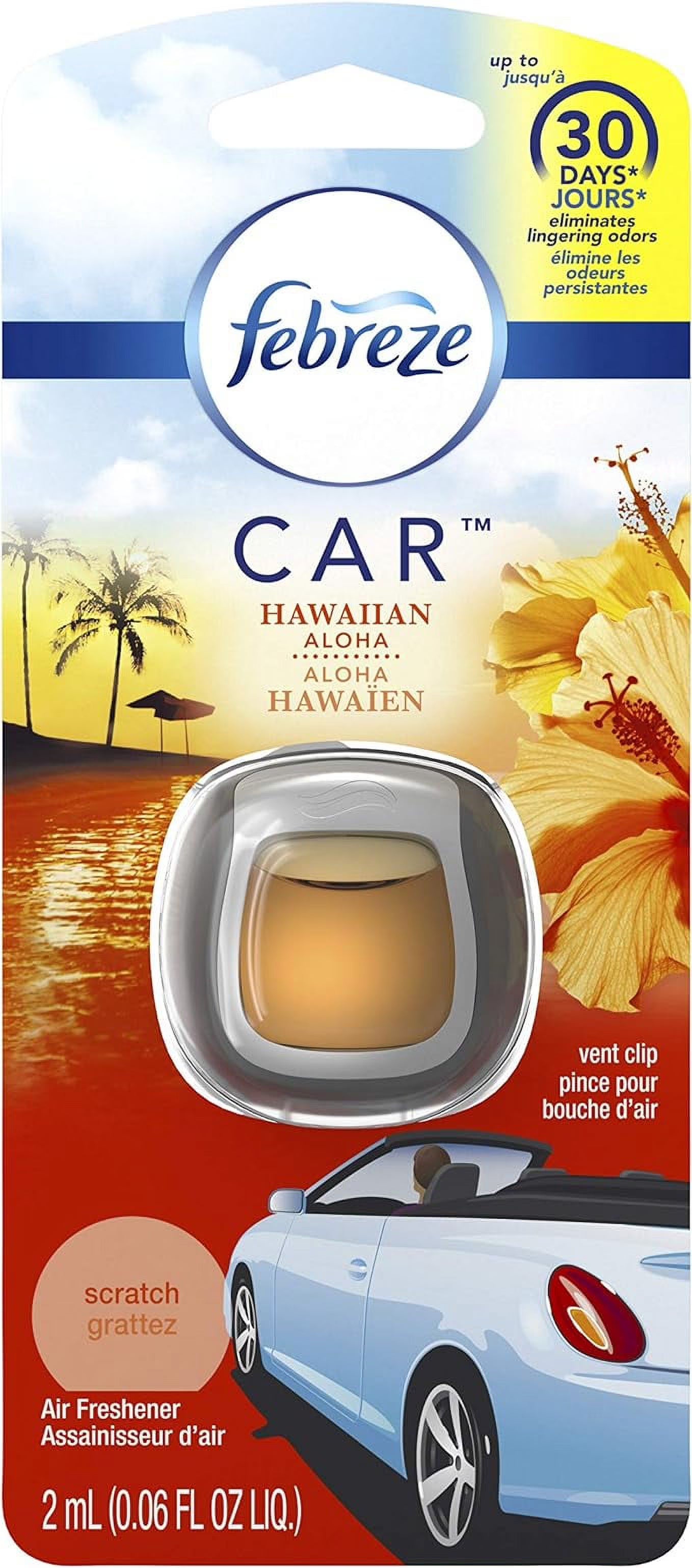 Febreze Car Odor-Eliminating Air Freshener Vent Clip Hawaiian Aloha, 0.06 Oz, 6