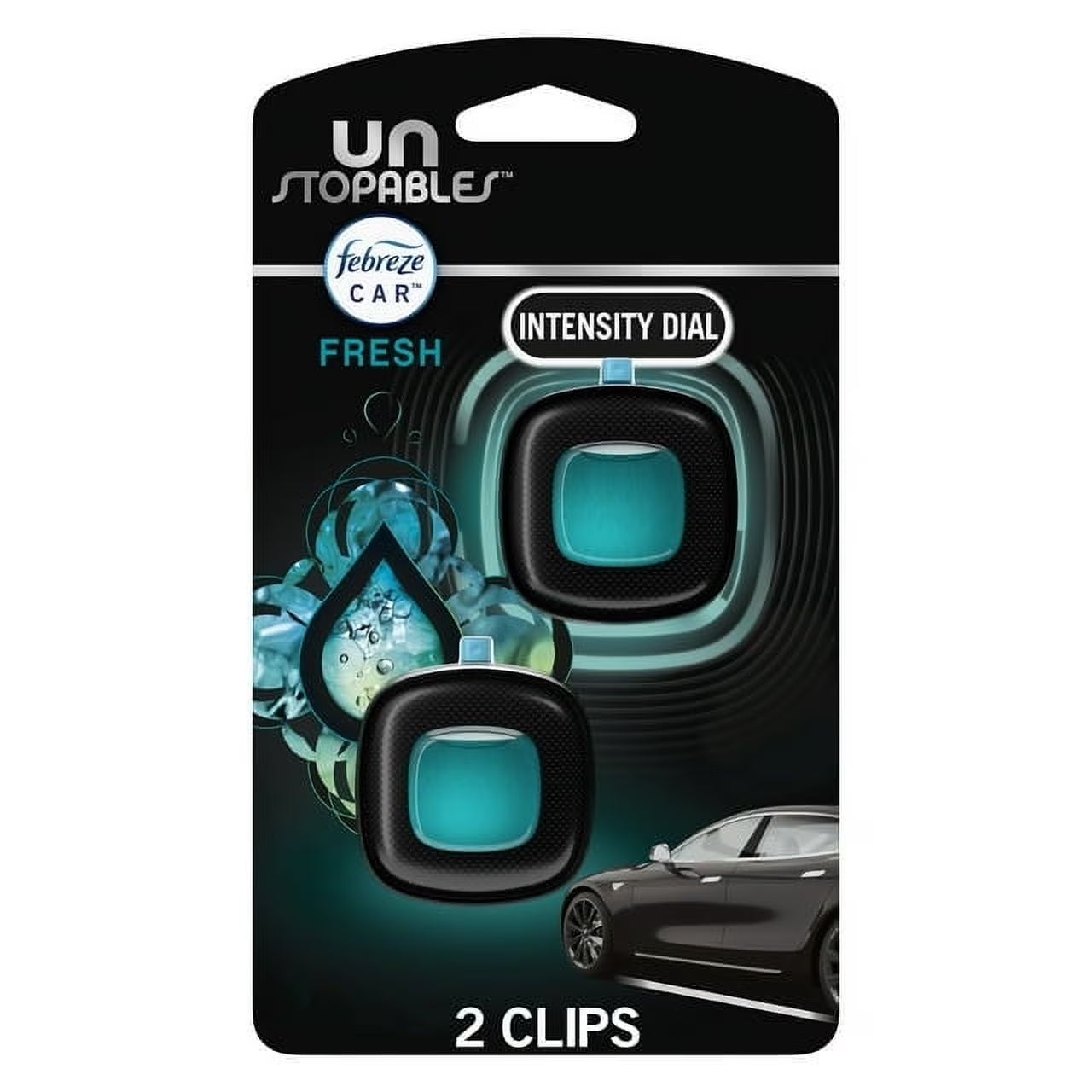 Febreze Car Air Freshener, Odor-Fighting Car Vent Clip, Unstopables Fresh, 2