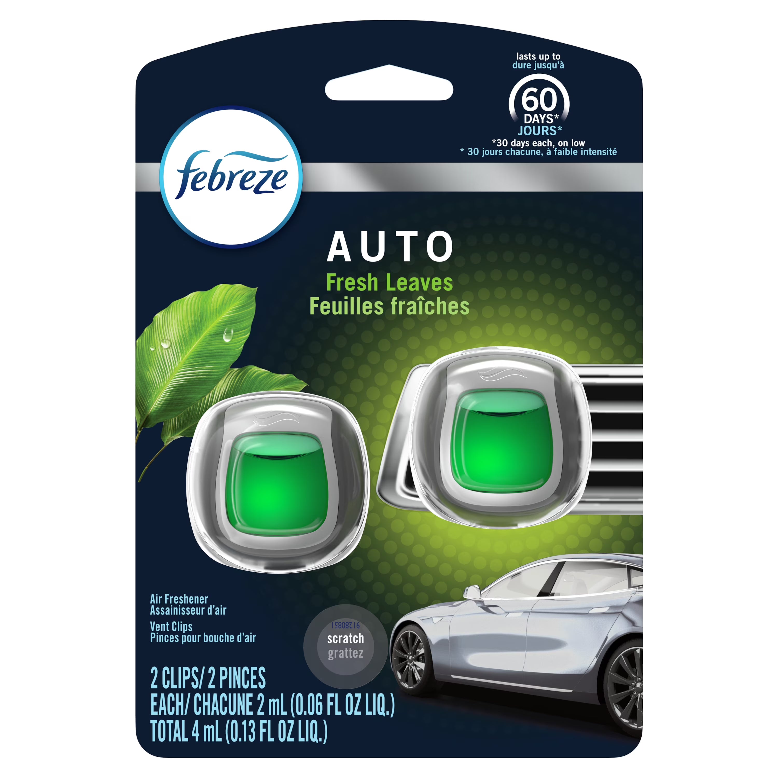 Febreze AUTO Odor-Eliminating Car Freshener Vent Clip Fresh Leaves, .06 Oz. Car