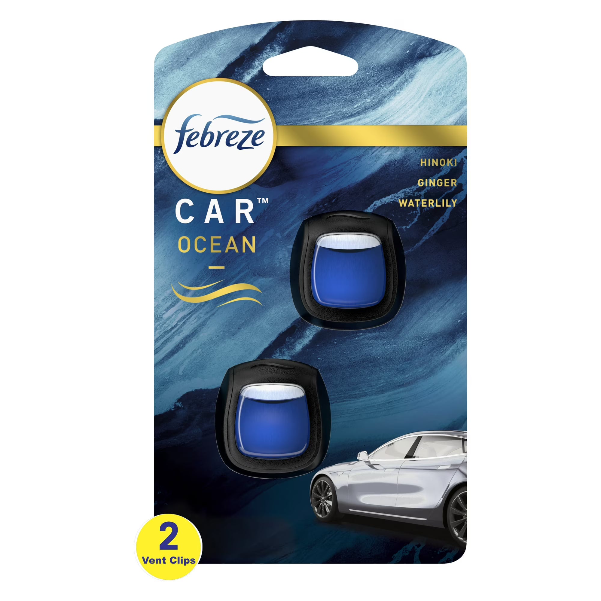 Febreze Car Ocean Scent Air Freshener Vent Clip, .07 oz. Car Vent Clip, (4 Pack