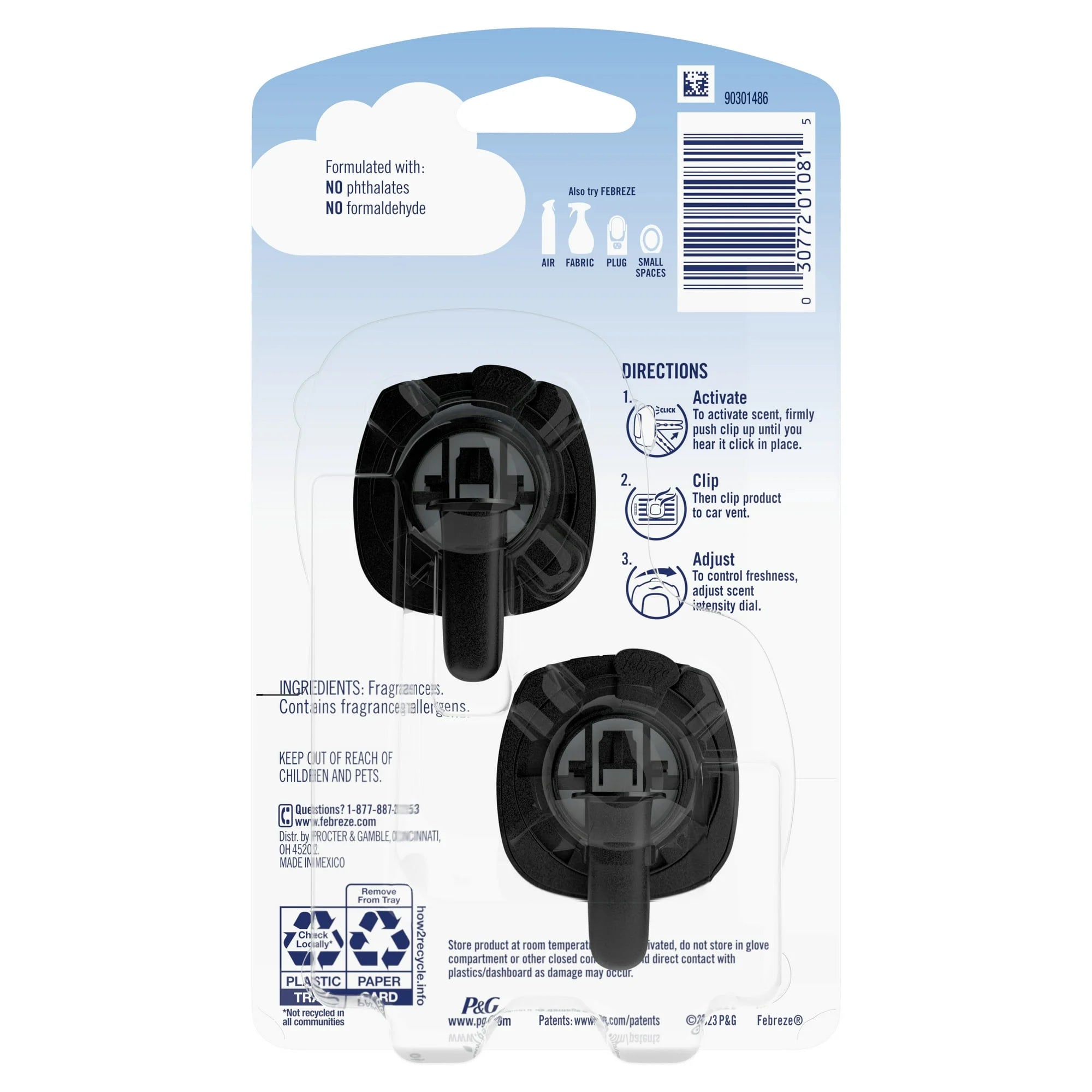 Febreze Car Ocean Scent Air Freshener Vent Clip, .07 oz. Car Vent Clip, (4 Pack - View 4