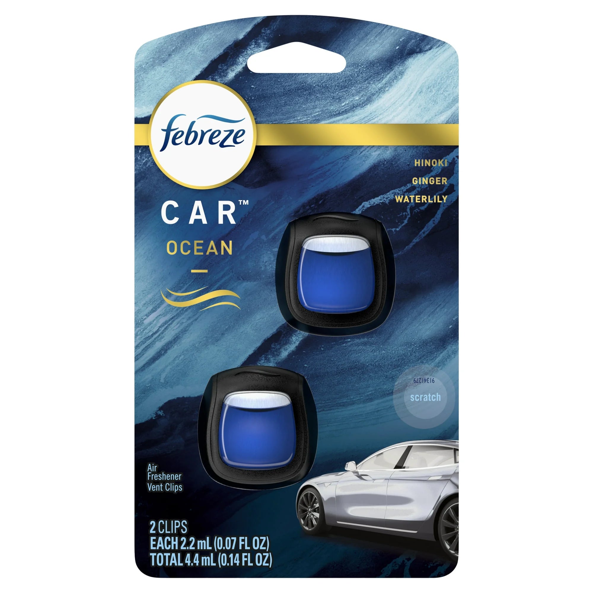 Febreze Car Ocean Scent Air Freshener Vent Clip, .07 oz. Car Vent Clip, (4 Pack - View 5