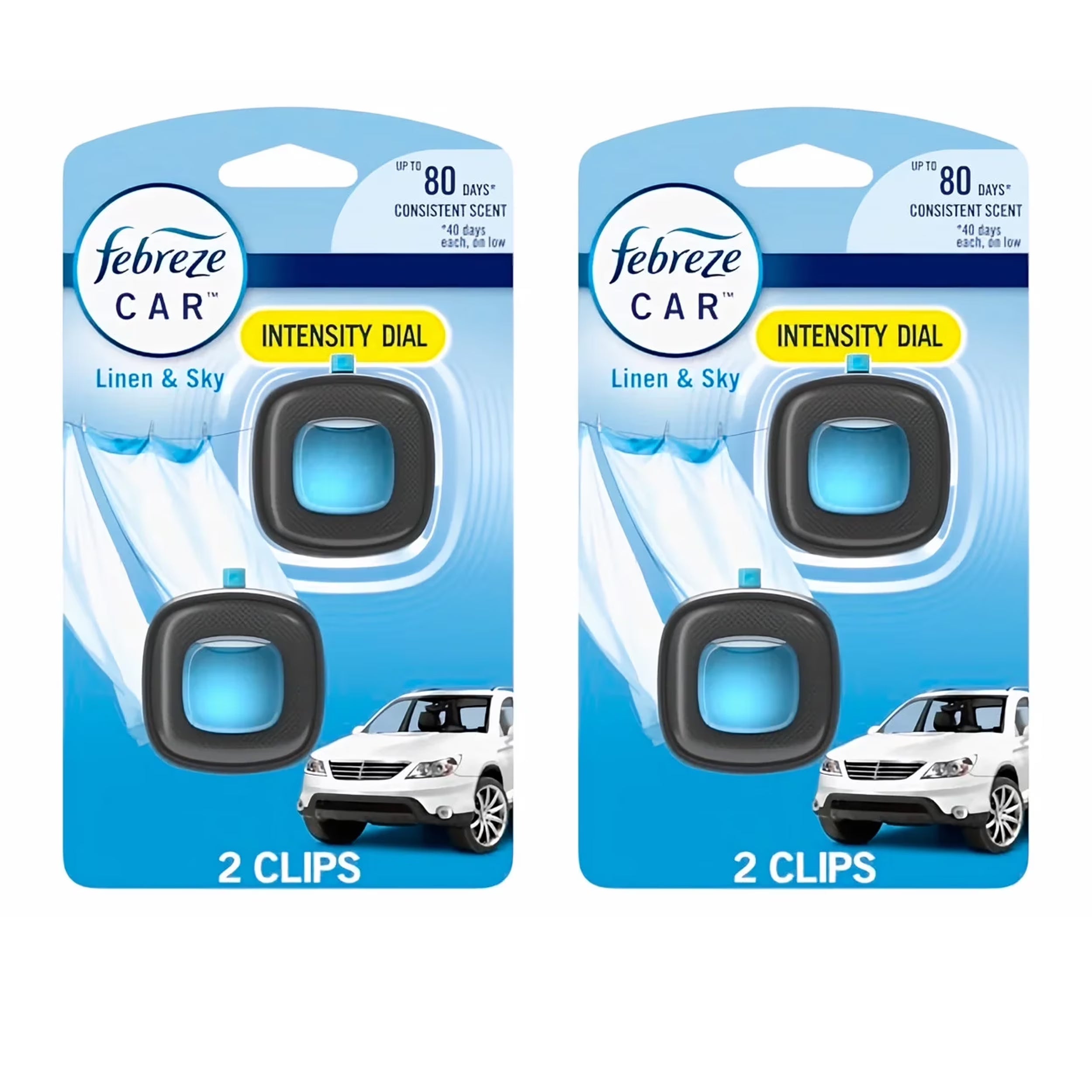 Febreze Car Air Freshener Vent Clip Linen & Sky Scent, .06 oz. Car Vent Clip, 2