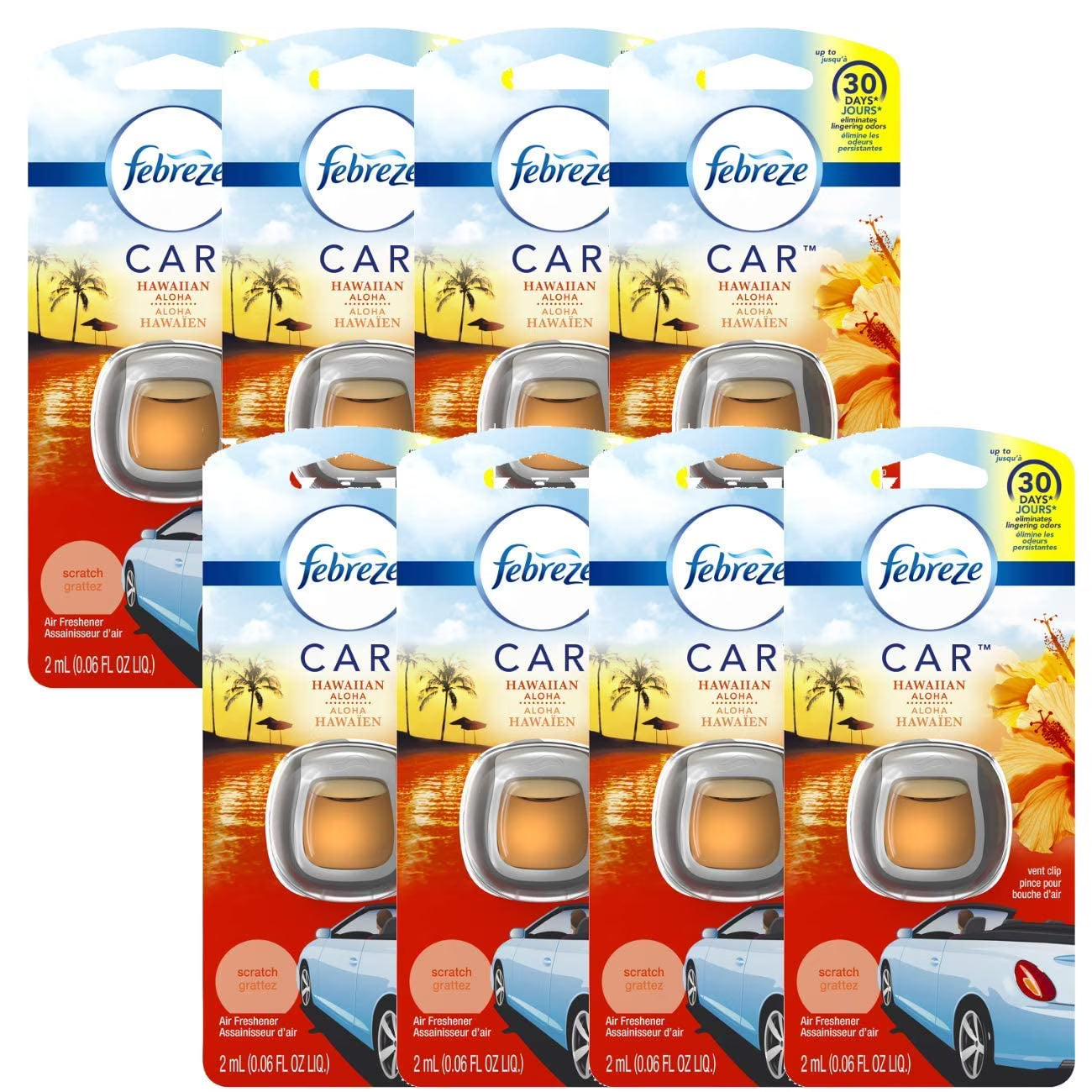 Febreze Odorclear Car Vent Air Freshener Clip, Hawaiian Aloha - 8 Pack X 0.06