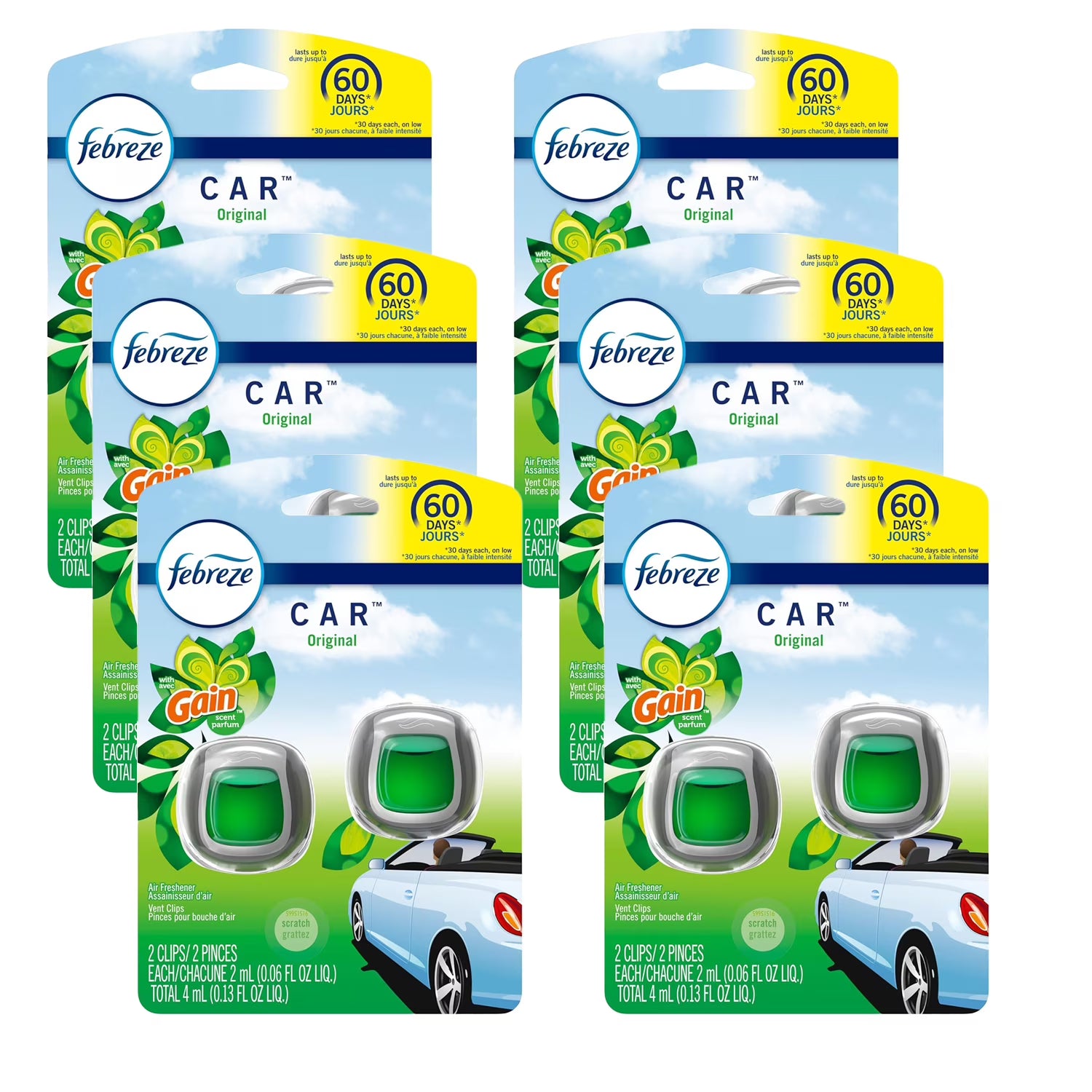 Febreze Car Air Freshener Vent Clip Gain Original Scent, 06 oz. Car Vent Clip,