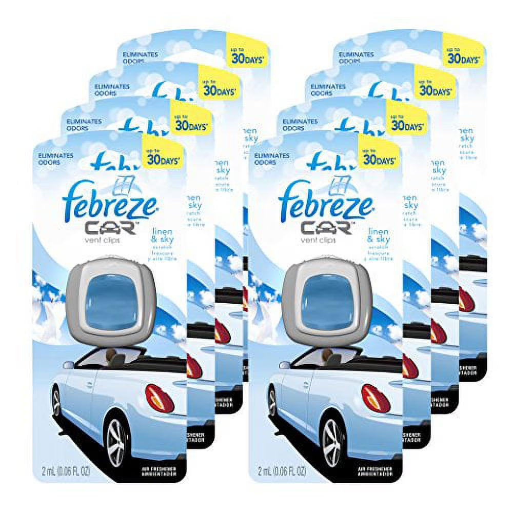 Febreze Car Vent Clips Air Freshener and Odor Eliminator, Linen and Sky Scent -