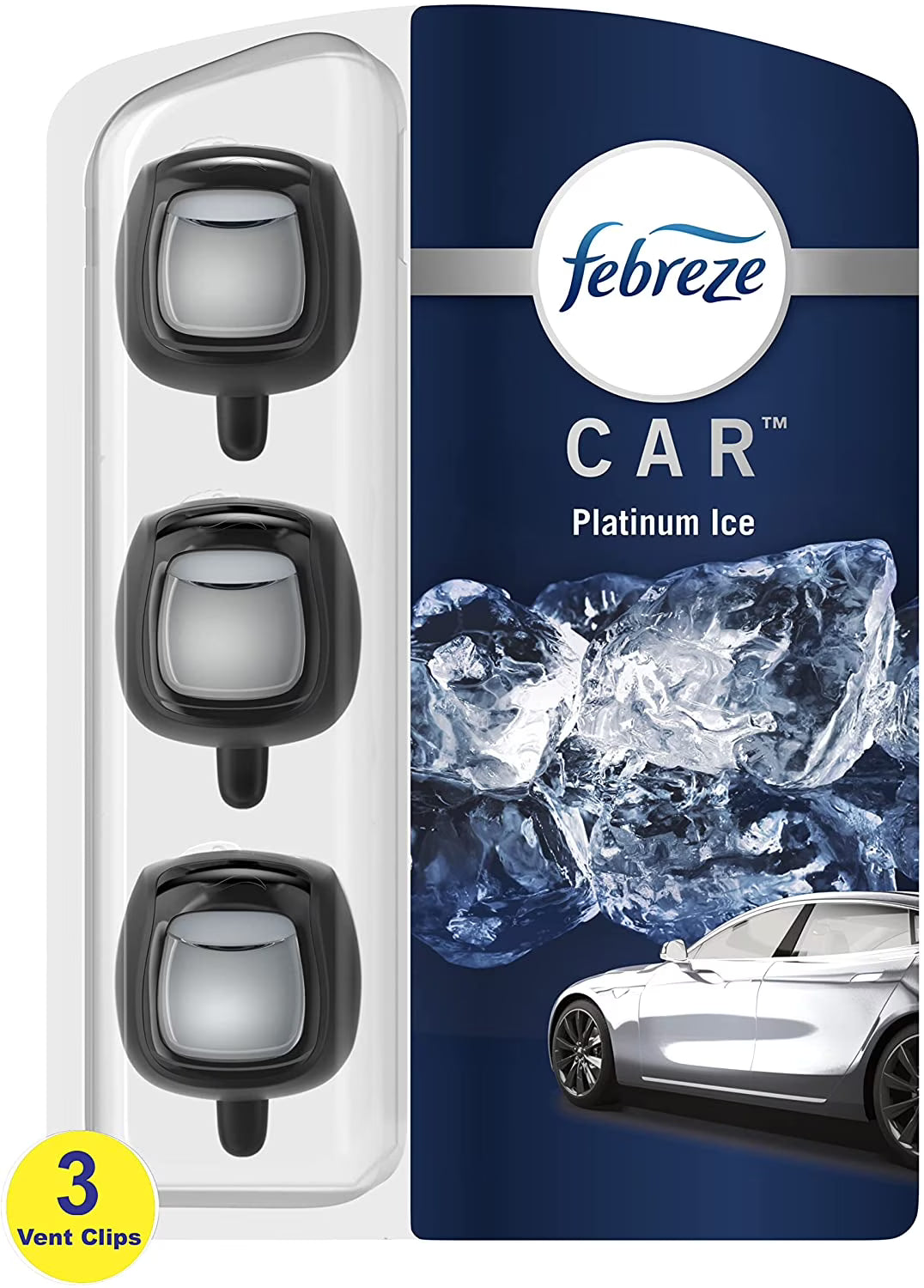 Febreze Car Air Fresheners, Platinum Ice Scent, Odor Eliminator for Strong