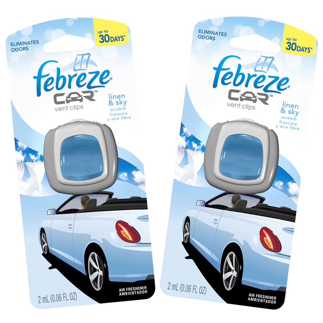 Febreze Car Vent Clips Air Freshener & Odor Eliminator Linen and Sky - 2 PACK