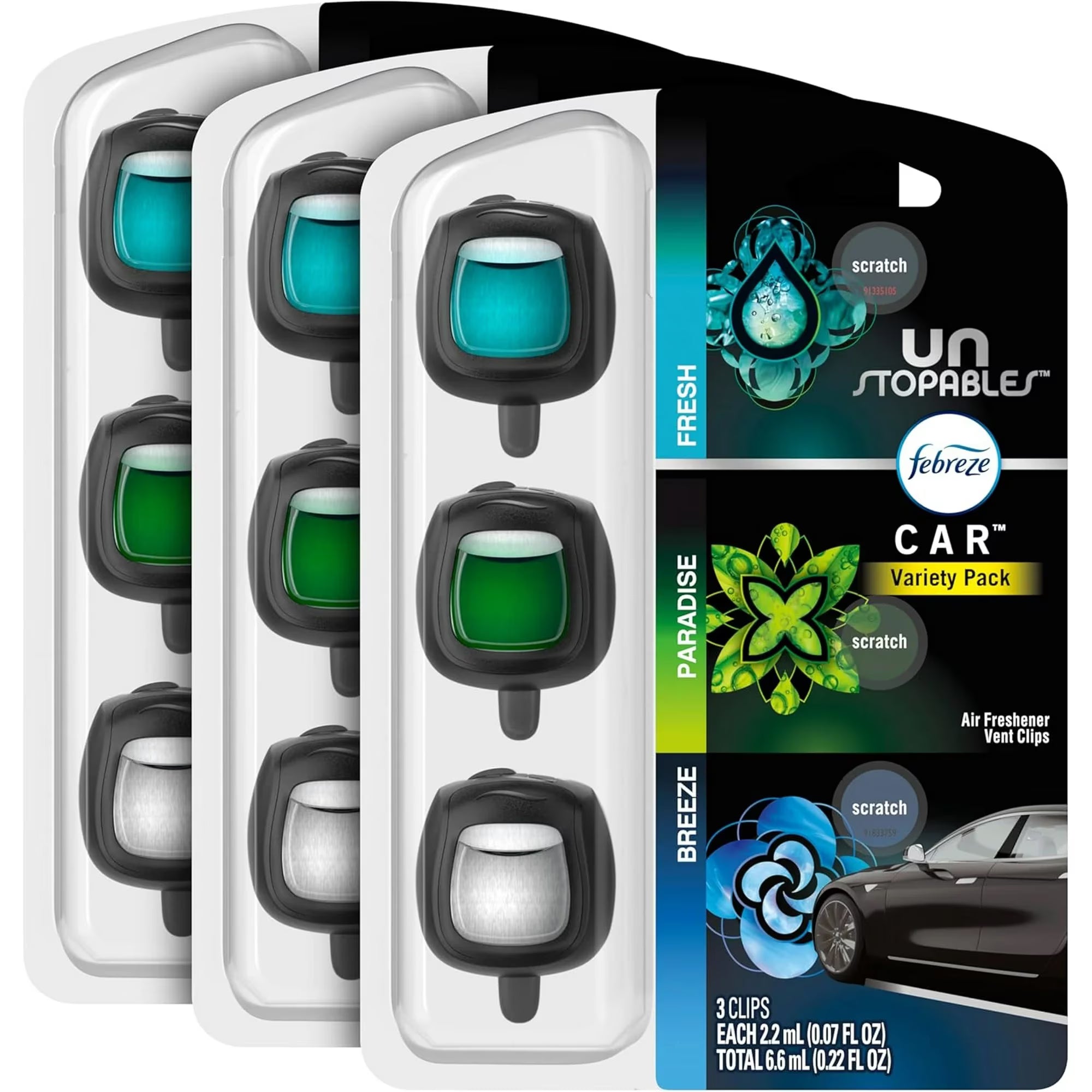 Febreze Car Air Freshener Odor-Fighting Car Vent Clip, Unstopables Variety