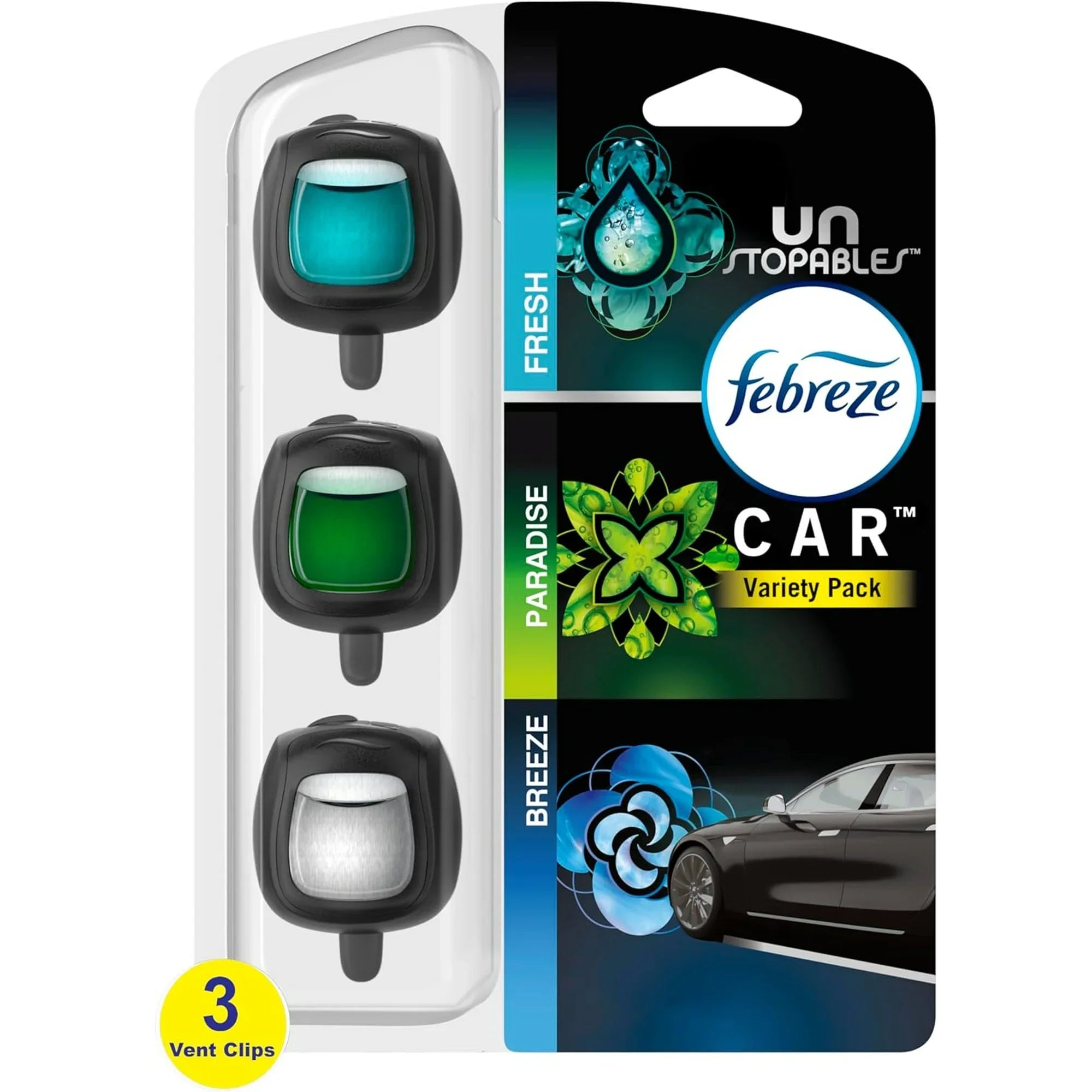 Febreze Car Air Freshener Odor-Fighting Car Vent Clip, Unstopables Variety - View 2