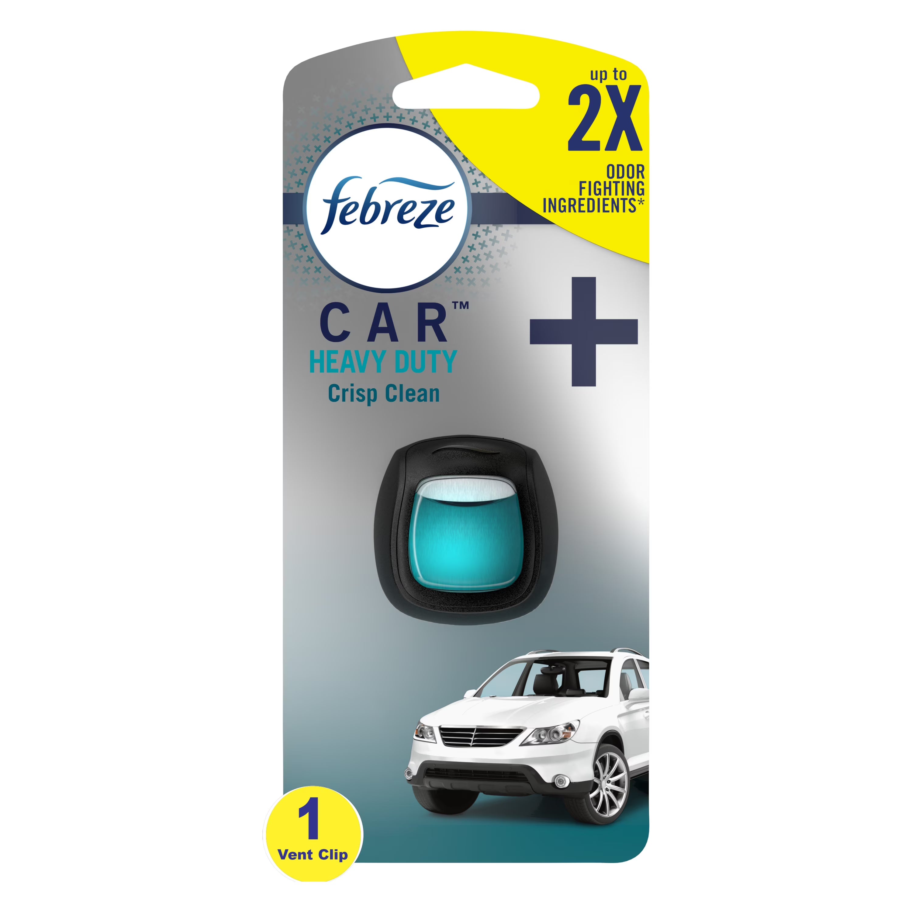 Febreze Odor-Fighting Car, Heavy Duty Air Freshener Vent Clip, Crisp Clean, 1