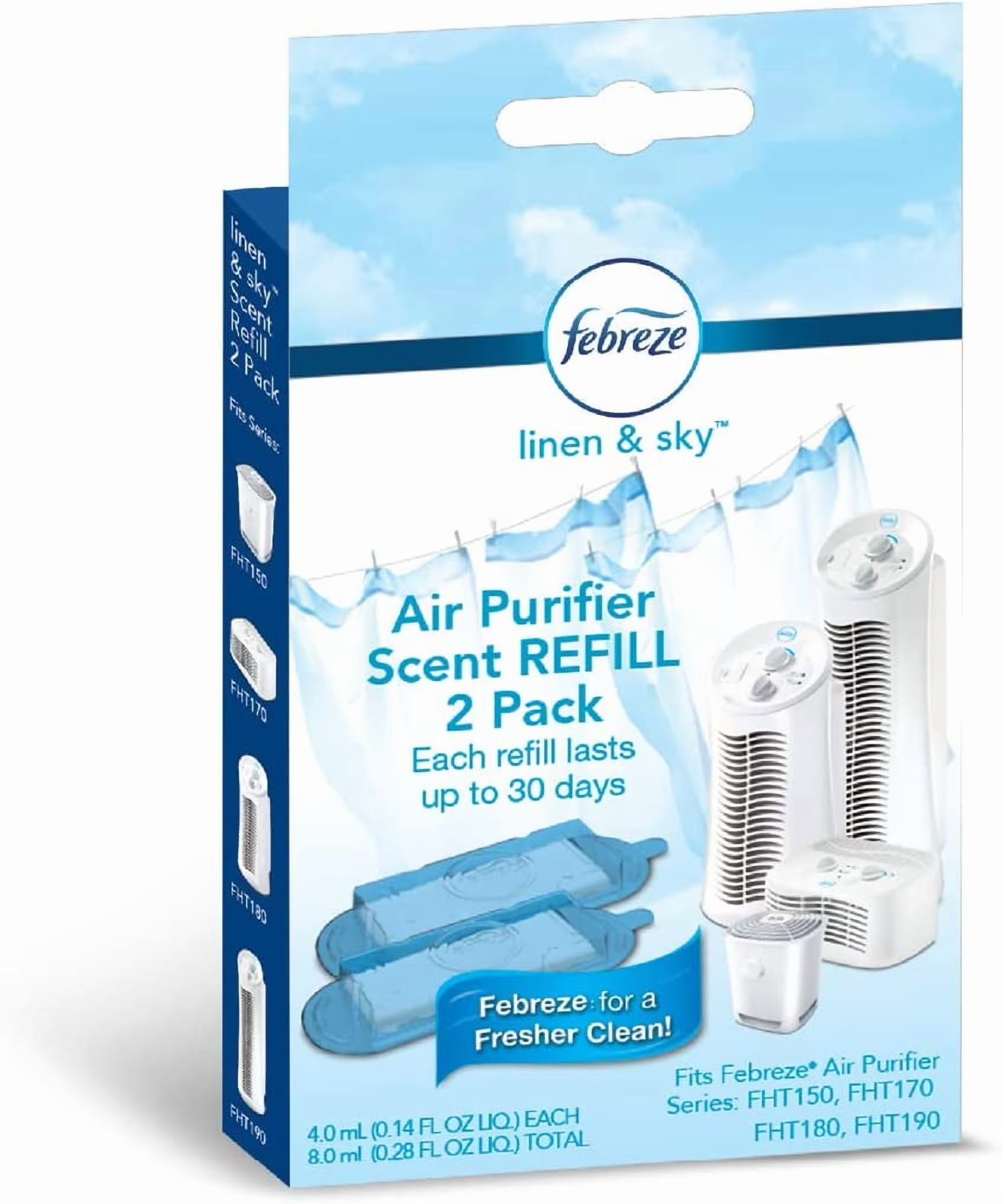 Febreze Linen & Sky Air Purifier Scent Refill Cartridge, 2-Pack, White, 2 Per