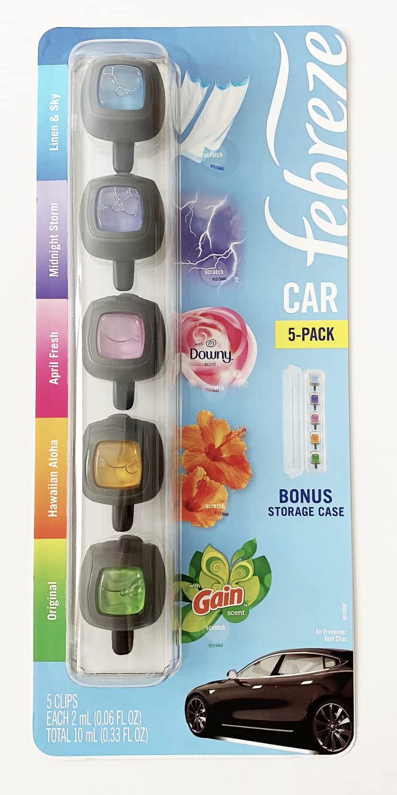 Febreze Car Air Freshener, Set of 5 Clips, Gain Island Fresh and Original Gain