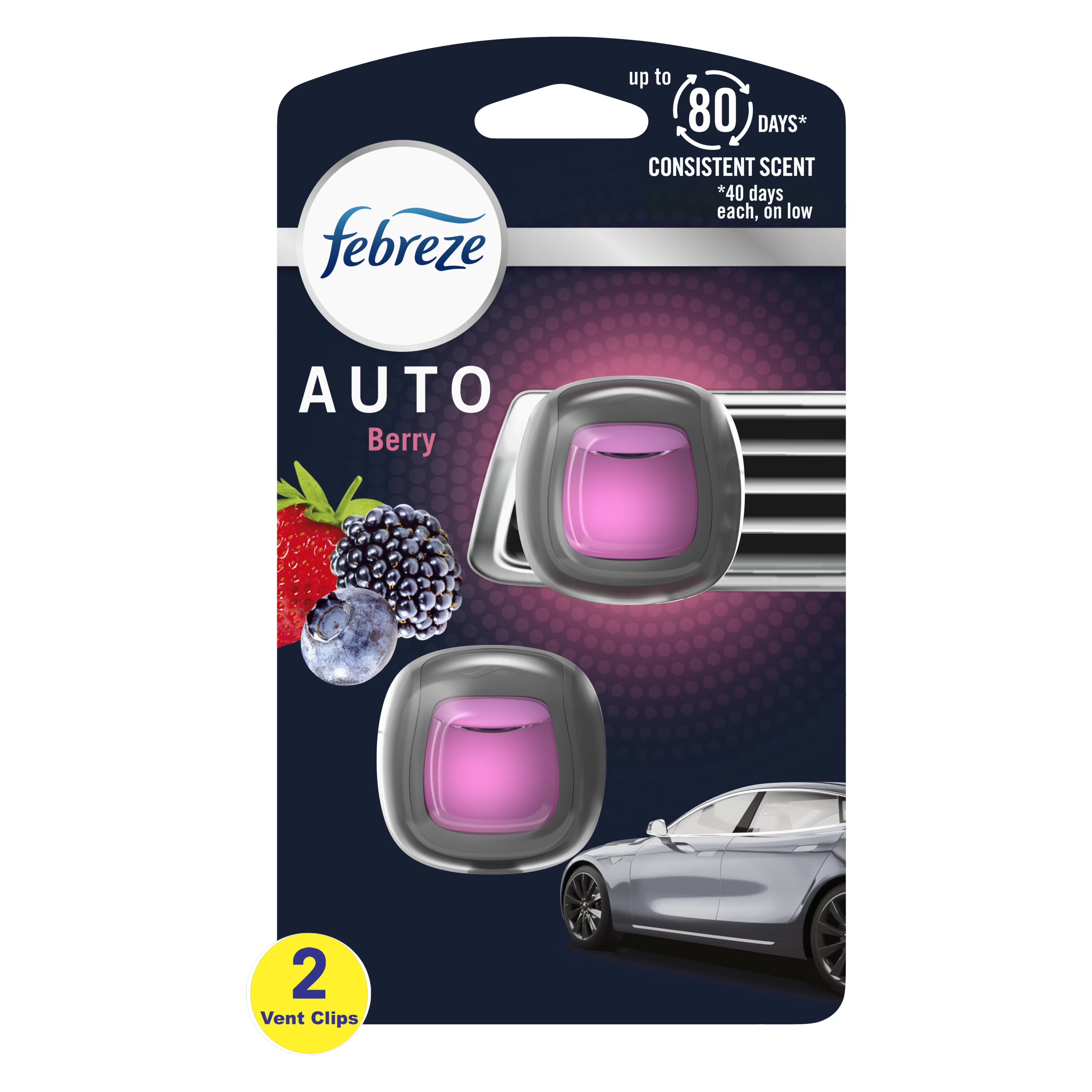 Febreze AUTO Air Freshener Vent Clip Berry Scent, .06 oz. Car Vent Clip, Pack