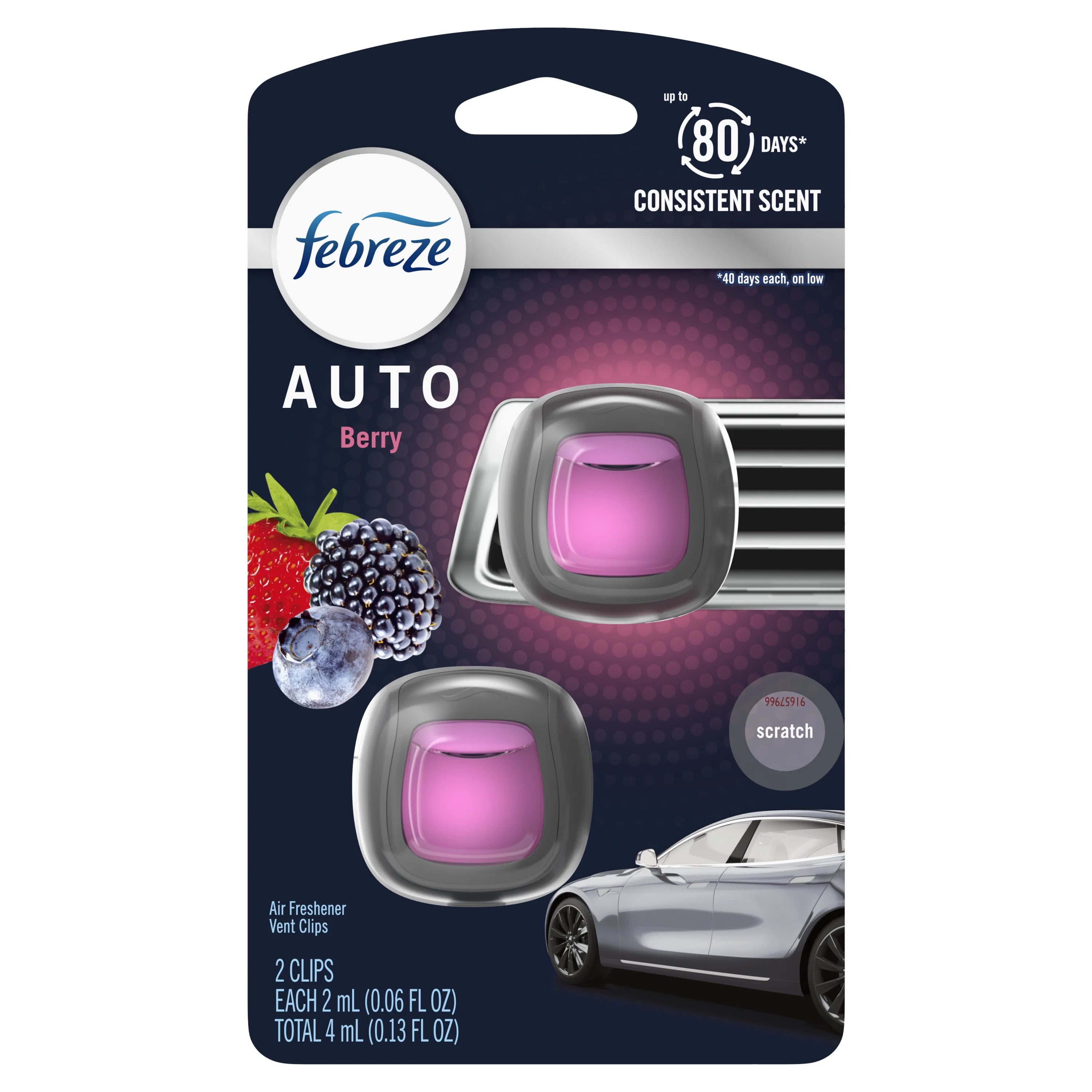 Febreze AUTO Air Freshener Vent Clip Berry Scent, .06 oz. Car Vent Clip, Pack - View 2