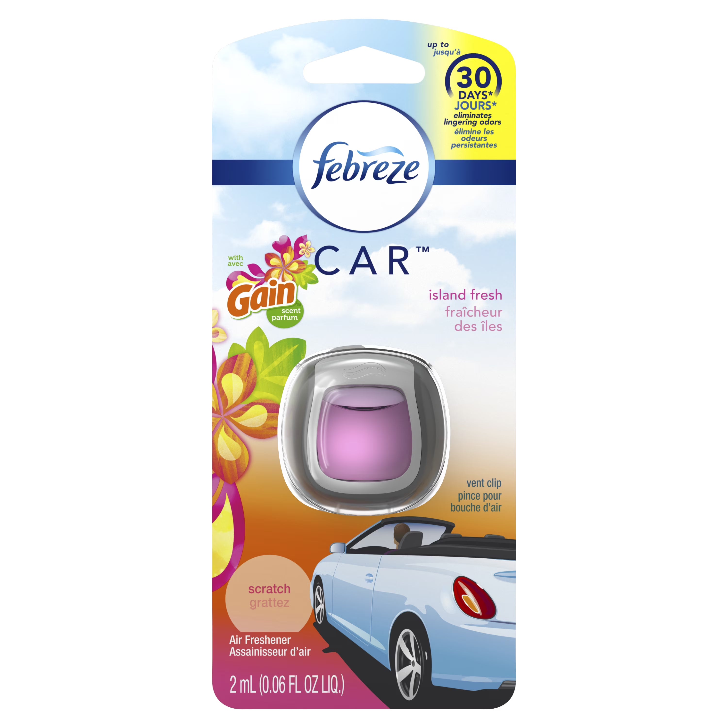 Febreze Car Odor-Fighting Air Freshener Vent Clip with Gain Scent, Island