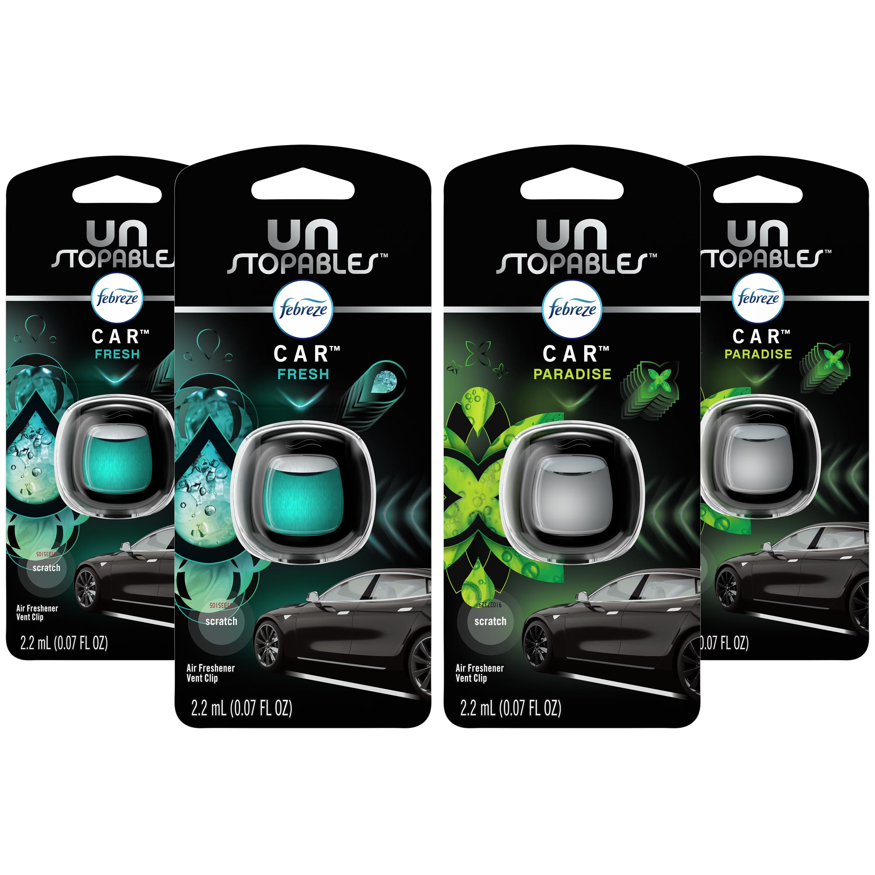 Febreze Unstopables Car Odor-Fighting Car Freshener Vent Clip, Fresh & Paradise
