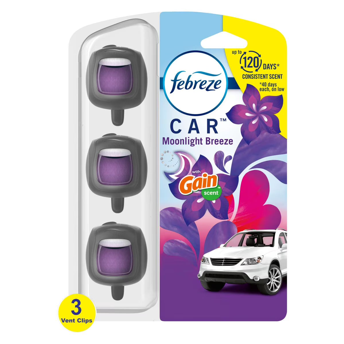 2X - Febreze Car Air Freshener Vent Clip - Gain Moonlight Breeze Scent - 0.20
