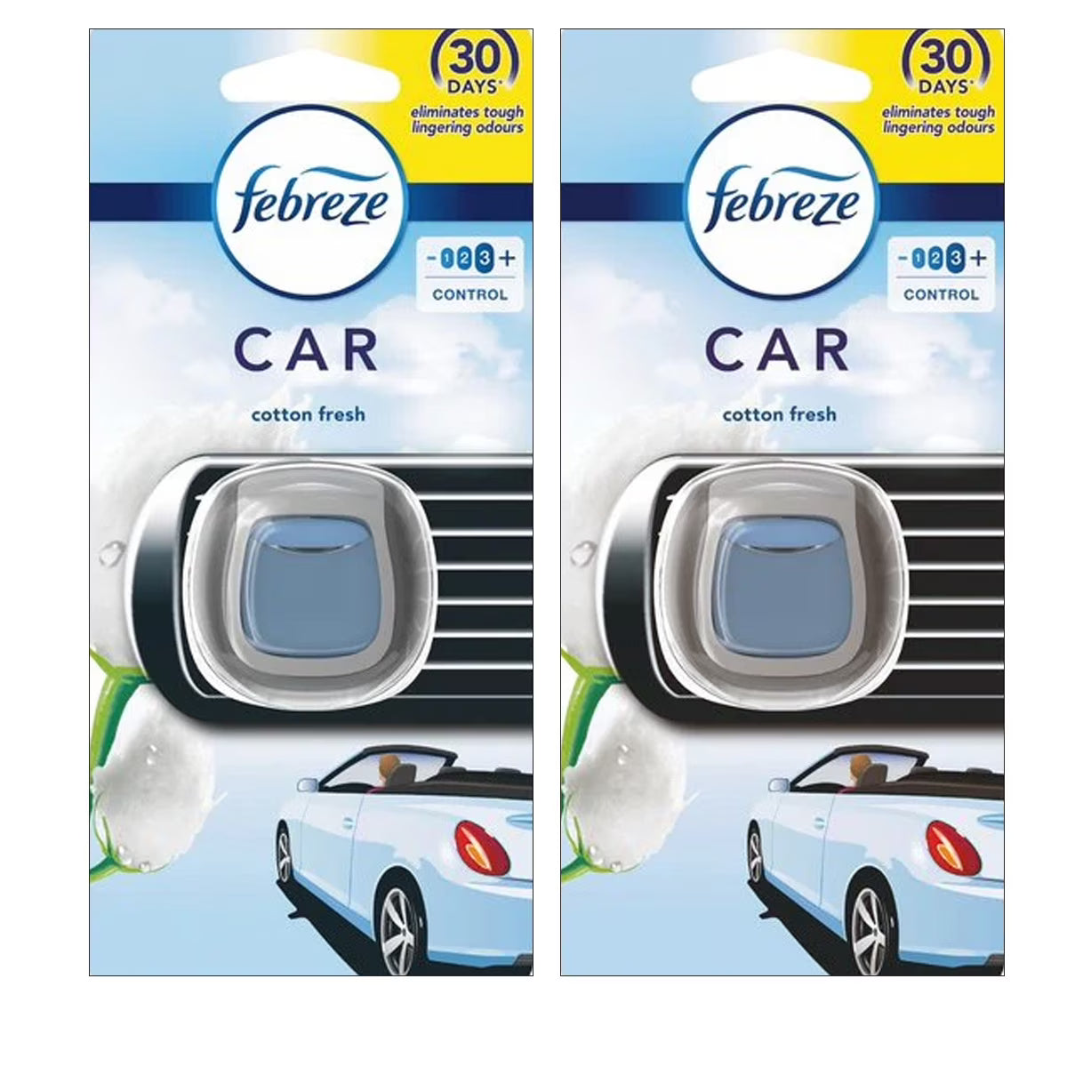 Febreze Vent Clip Car Air Freshener, Up to 30 Days, Eliminates tough lingering