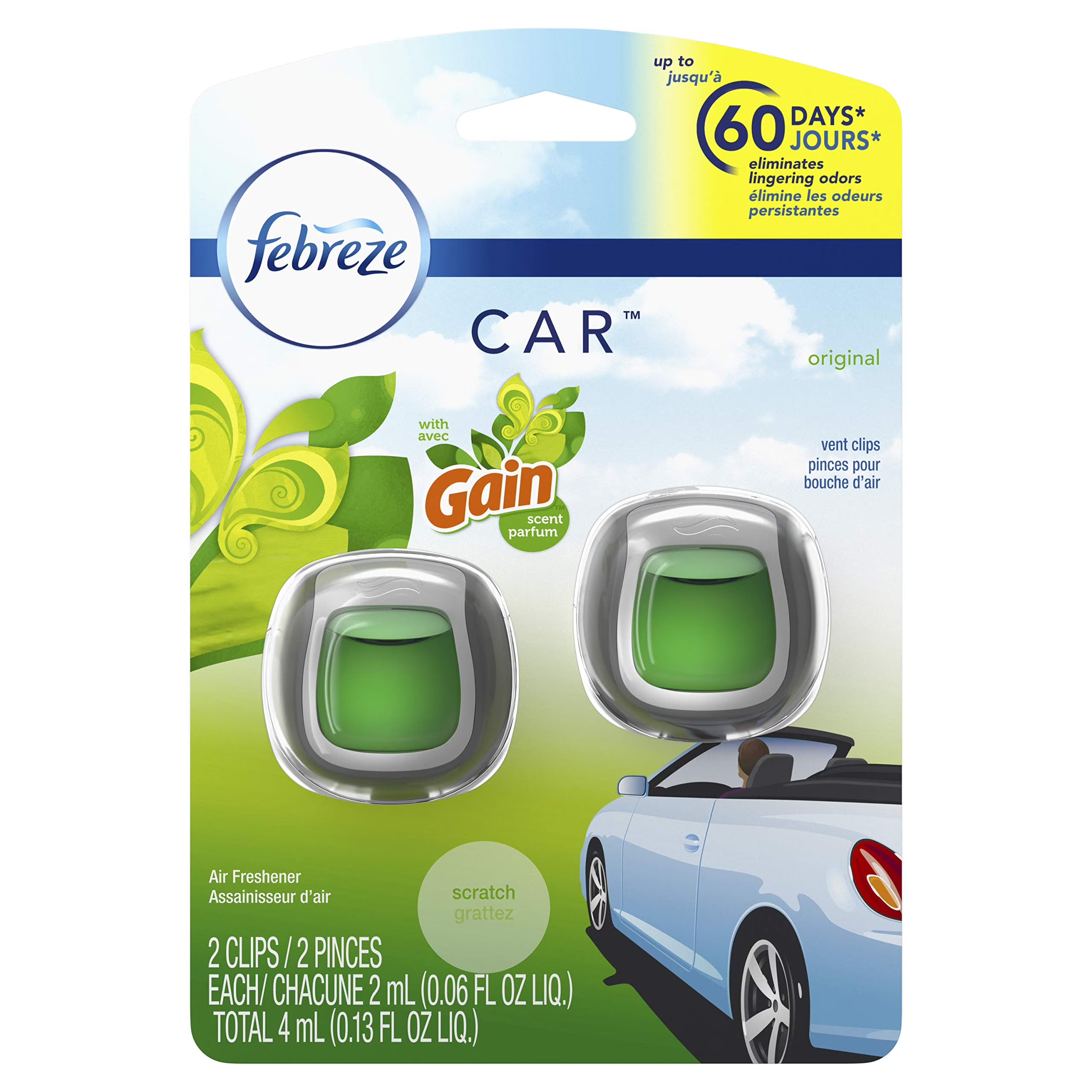 Febreze Car Air Fresheners, Gain Original Scent, Odor Fighter For Strong Odors