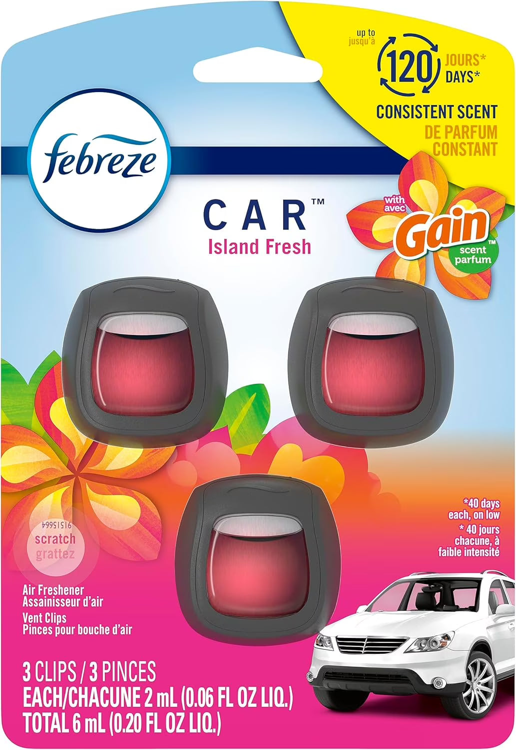 Febreze Car Air Freshener, Odor-Fighting Car Vent Clip, Gain Island Fresh, 3