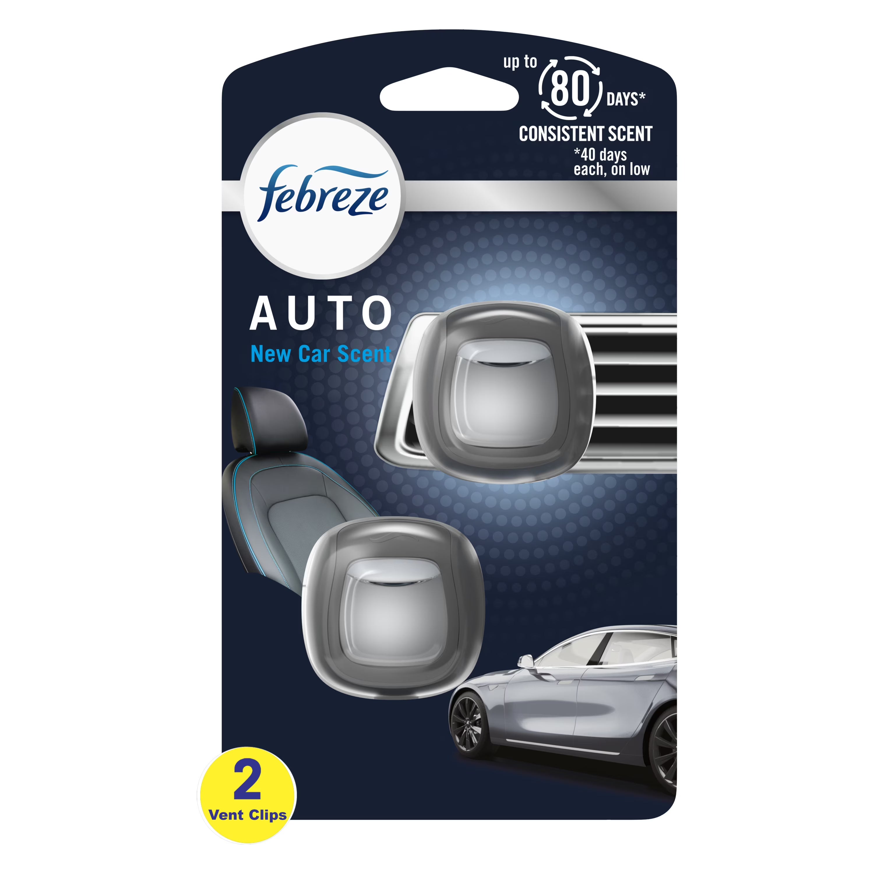 Febreze AUTO Air Freshener Vent Clip New Car Scent, .06 oz Car Vent Clip, 2