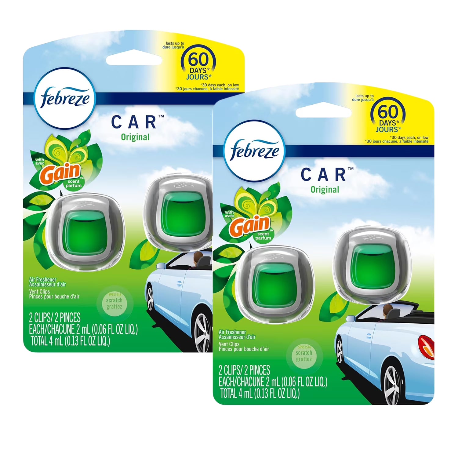 Febreze Car Air Freshener Vent Clip Gain Original Scent, 06 oz. Car Vent Clip,