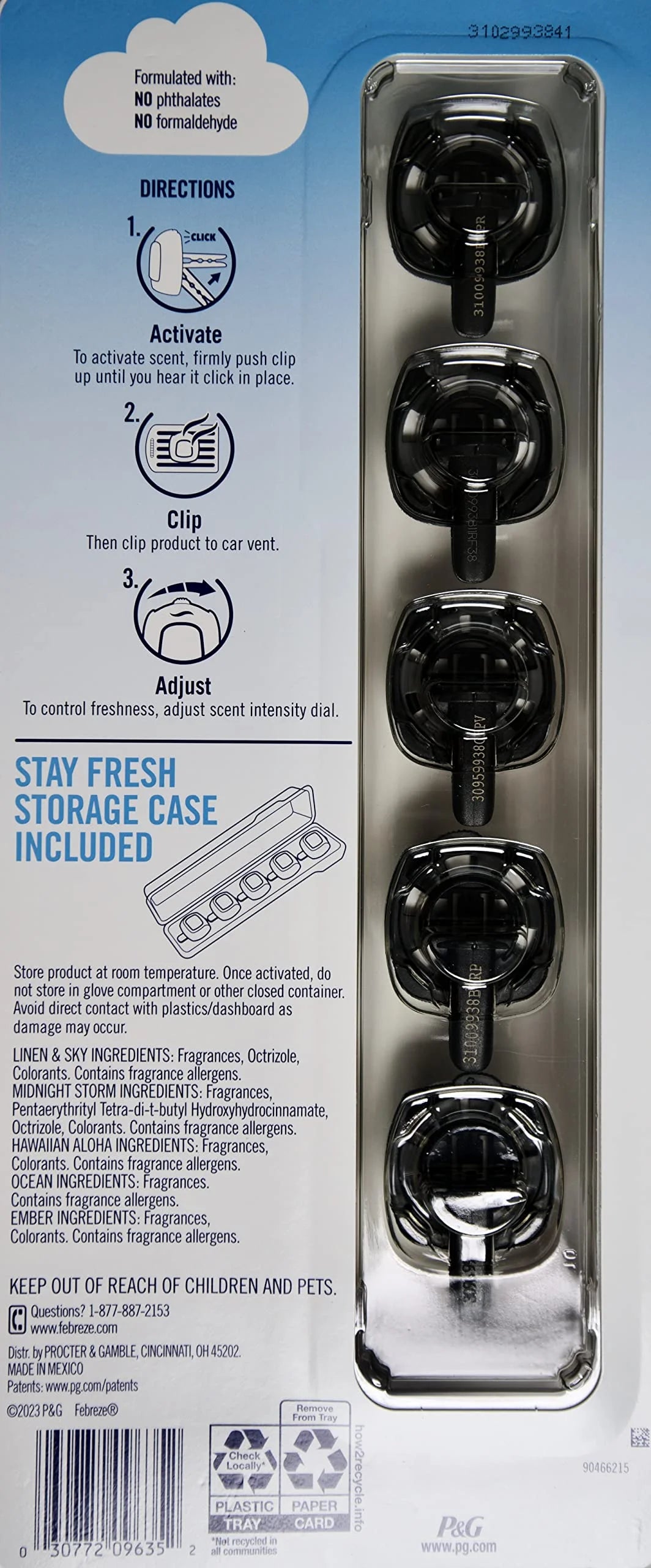 Febreze Mixed Scents Air Freshener, 5 Car Vent Clips, 5 Count (Pack of 1) C42 - View 2