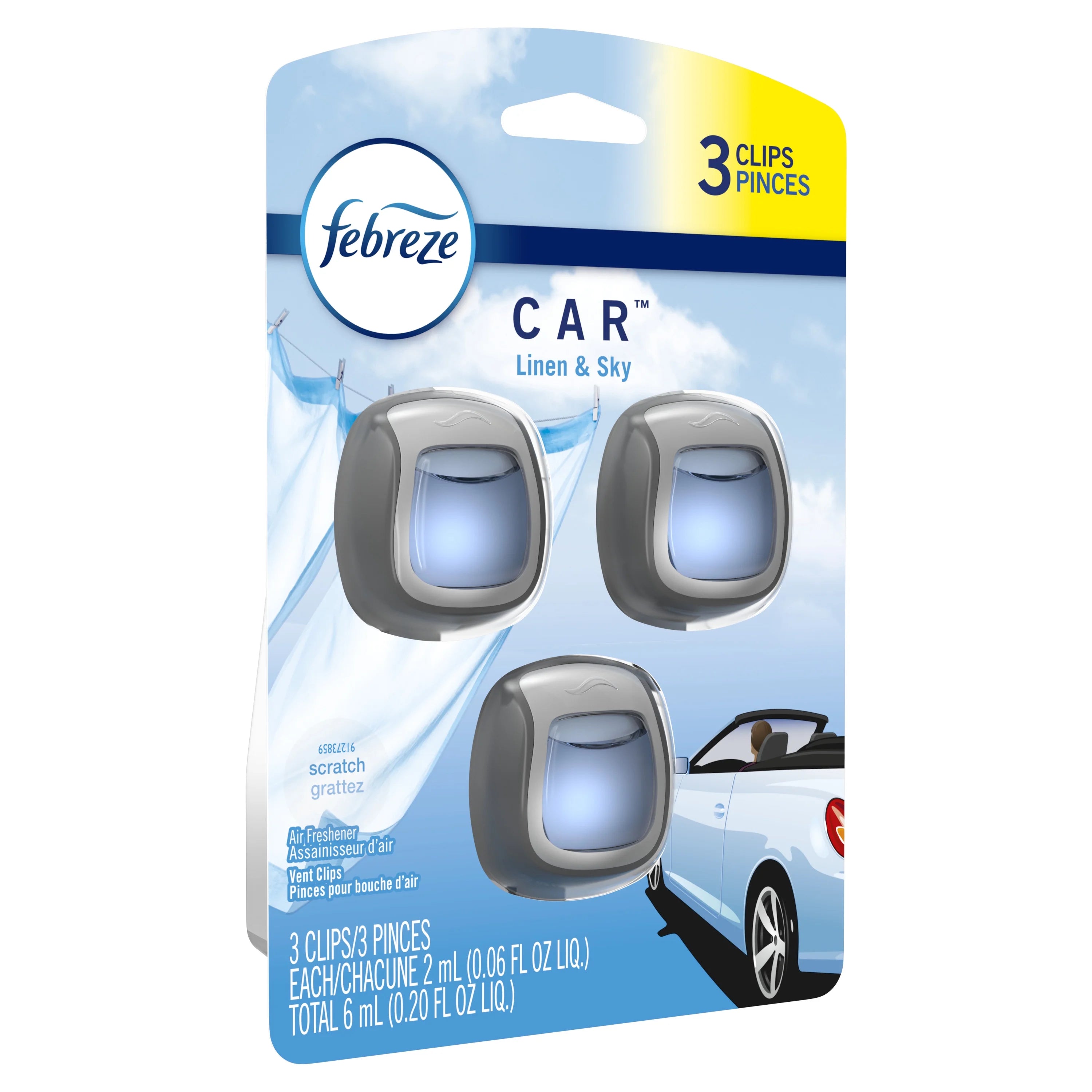 Febreze Car Odor Eliminating Air Freshener, Linen and Sky, 3 Count - View 4