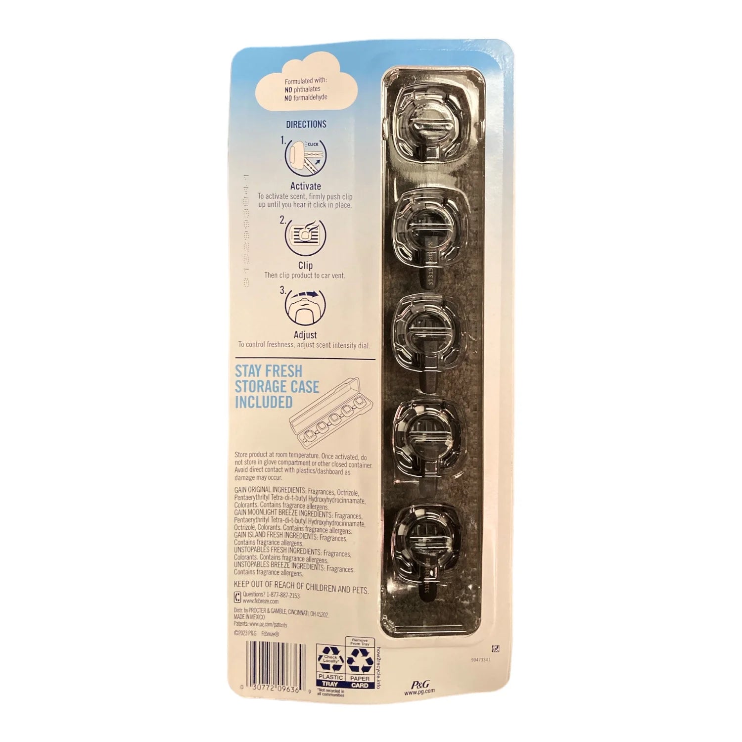 Febreze Gain Fresh Breeze Unstopables Variety Air Freshener, 5 Car Vent Clips - View 2