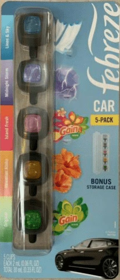 Febreze Car Vent Clips Variety Pack (5 Clips) Linen & Sky Midnight Storm Island