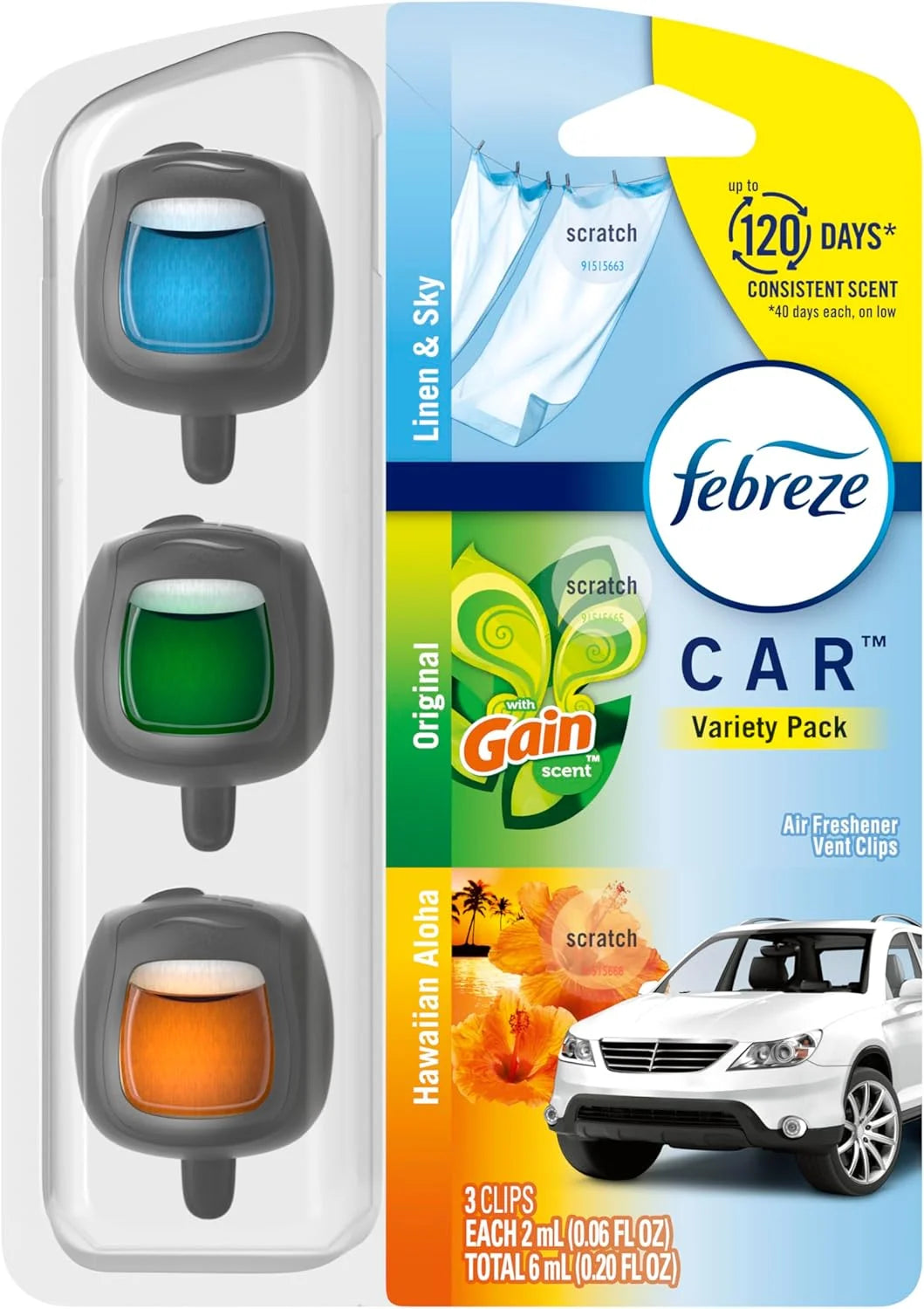 Febreze Car Air Freshener Odor-Fighting Car Vent Clip, Variety, Linen and Sky, - View 2