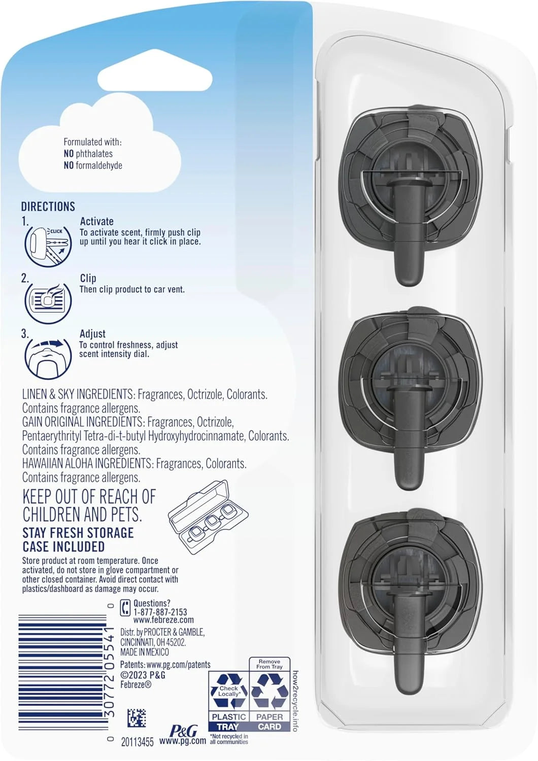 Febreze Car Air Freshener Odor-Fighting Car Vent Clip, Variety, Linen and Sky, - View 3
