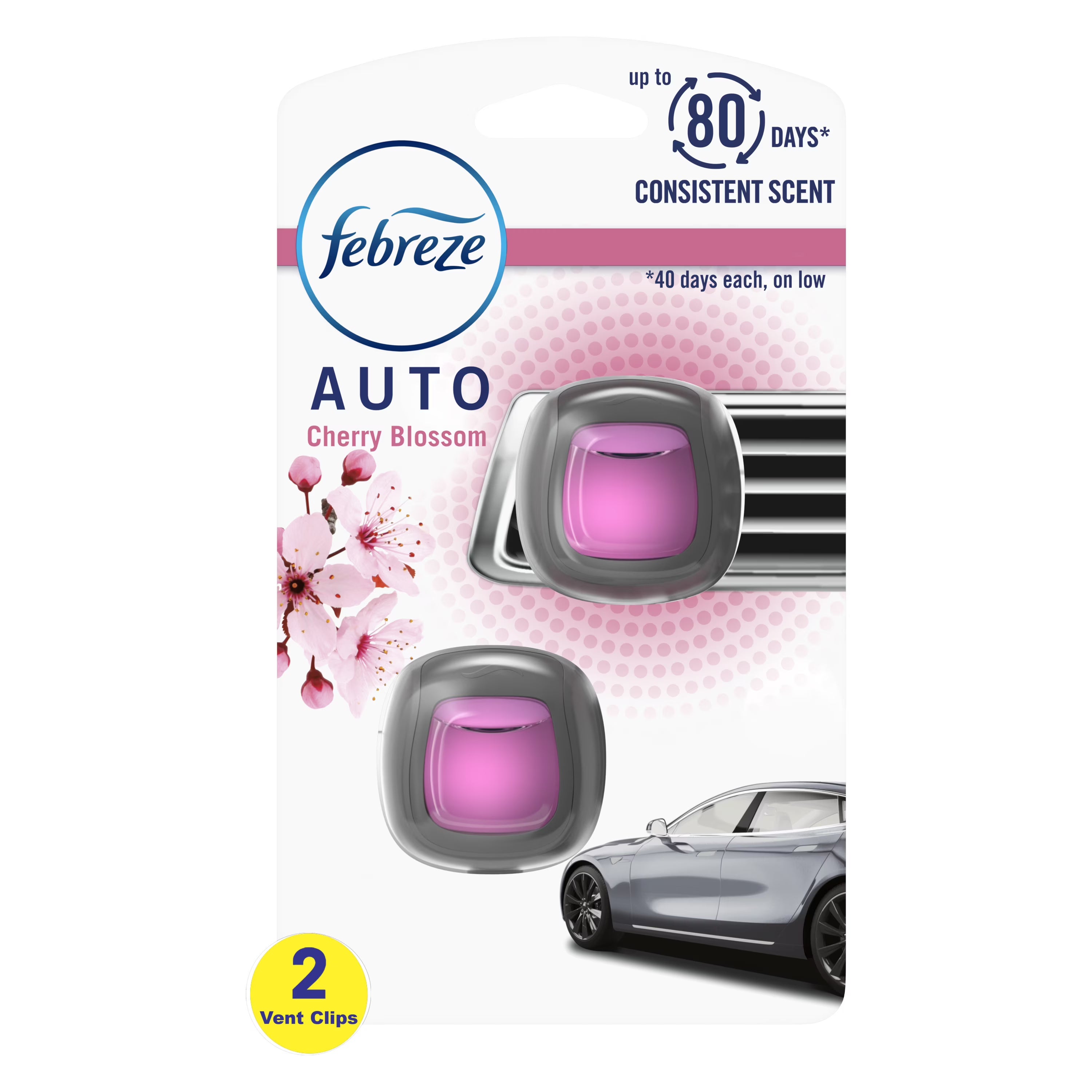 Febreze Auto Air Freshener Vent Clip Cherry Blossom Scent, .06 oz Car Vent